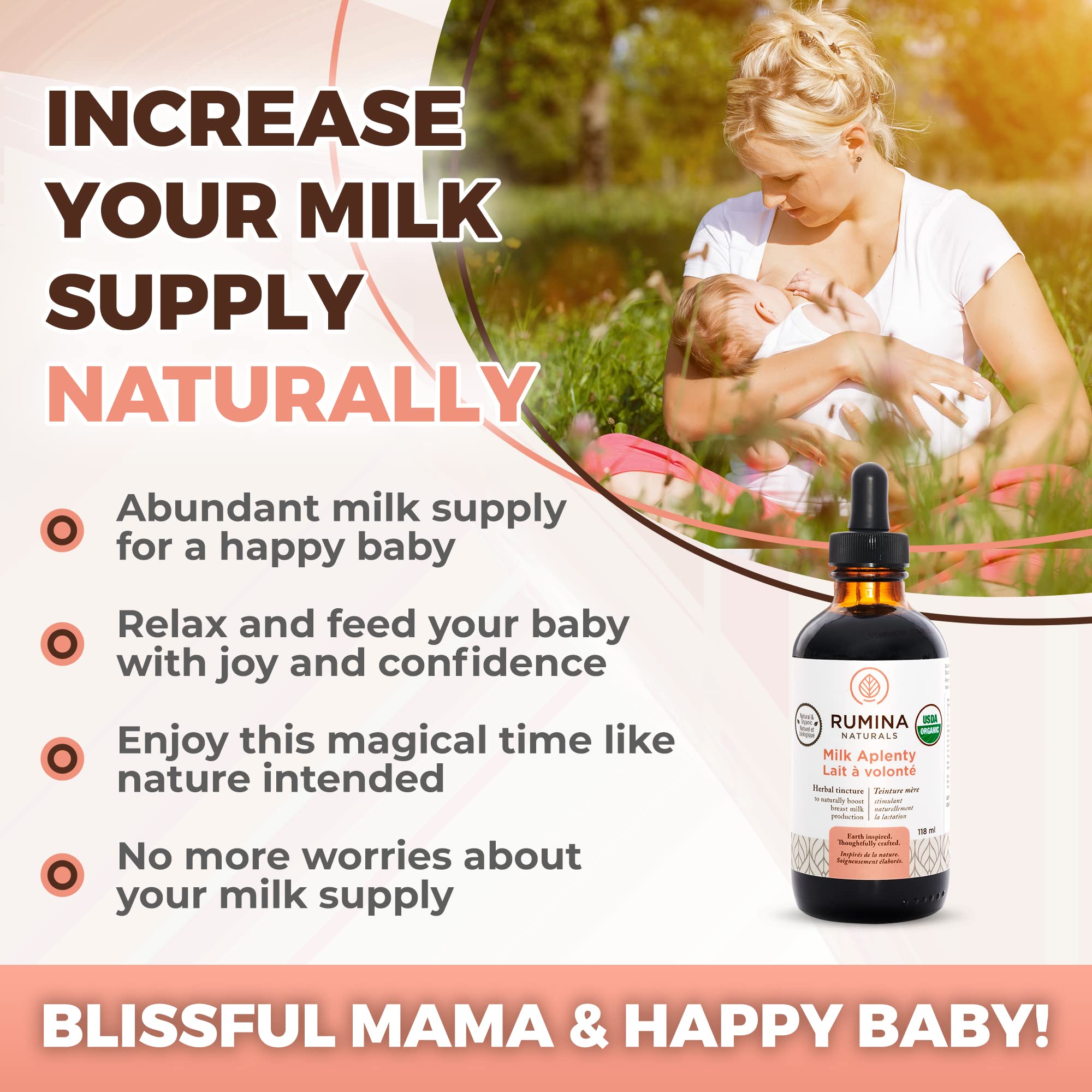 Organic Lactation Supplement for Breastfeeding Moms - Milk Aplenty Natural Breast Milk Booster, Fenugreek-Free & Vegan Certified (4 Oz) | Increase Milk Supply for Nursing, Pumping & Postpartum Recovery