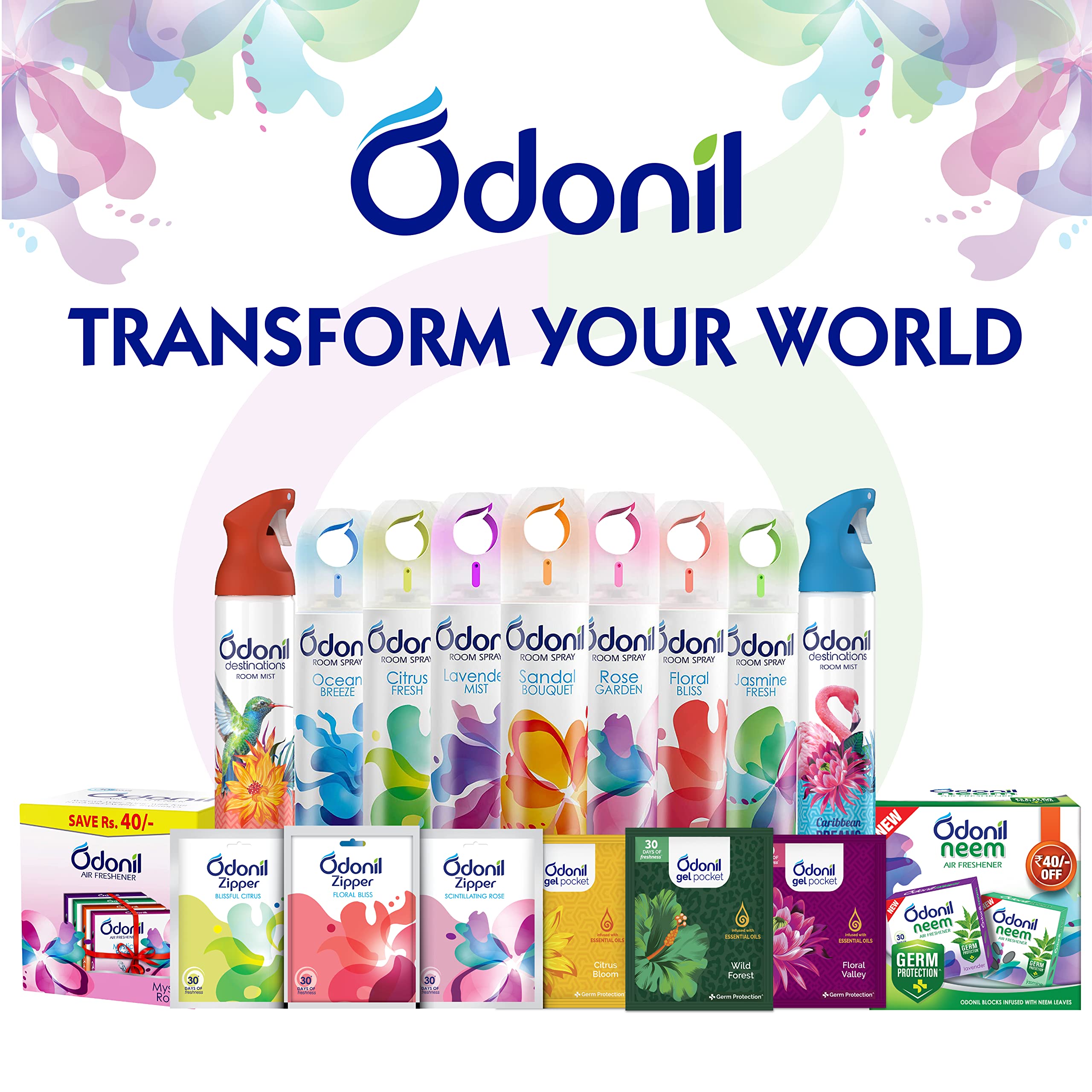 Odonil Air Freshener Room Spray - 440ml Combo Pack of 2 (220ml Each) | Lavender & Jasmine Fragrance | Natural Home & Office Deodorizer | Long-Lasting Freshness | Perfect for Living Rooms, Bedrooms, Bathrooms & Workspaces
