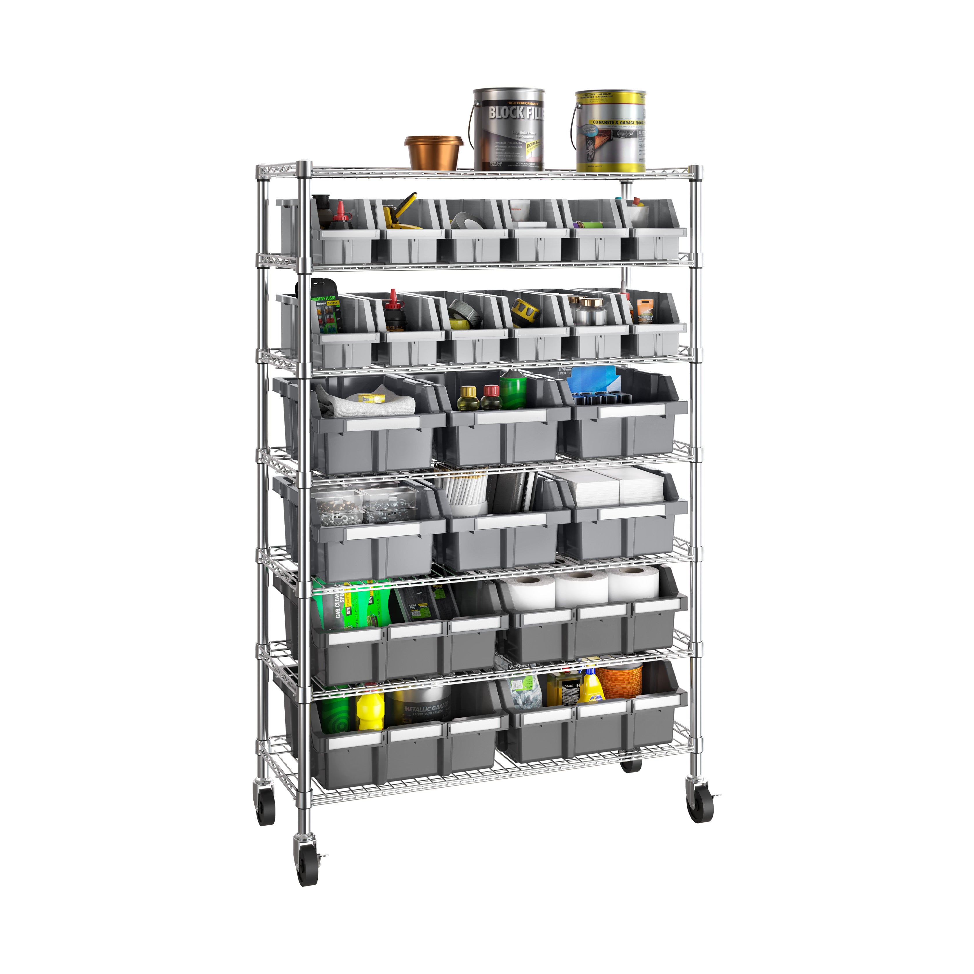 7-Tier NSF 22 Bin Commercial Storage Rack - Heavy Duty Wire Shelving Unit for Kitchen, Pantry, Restaurant & Warehouse Organization