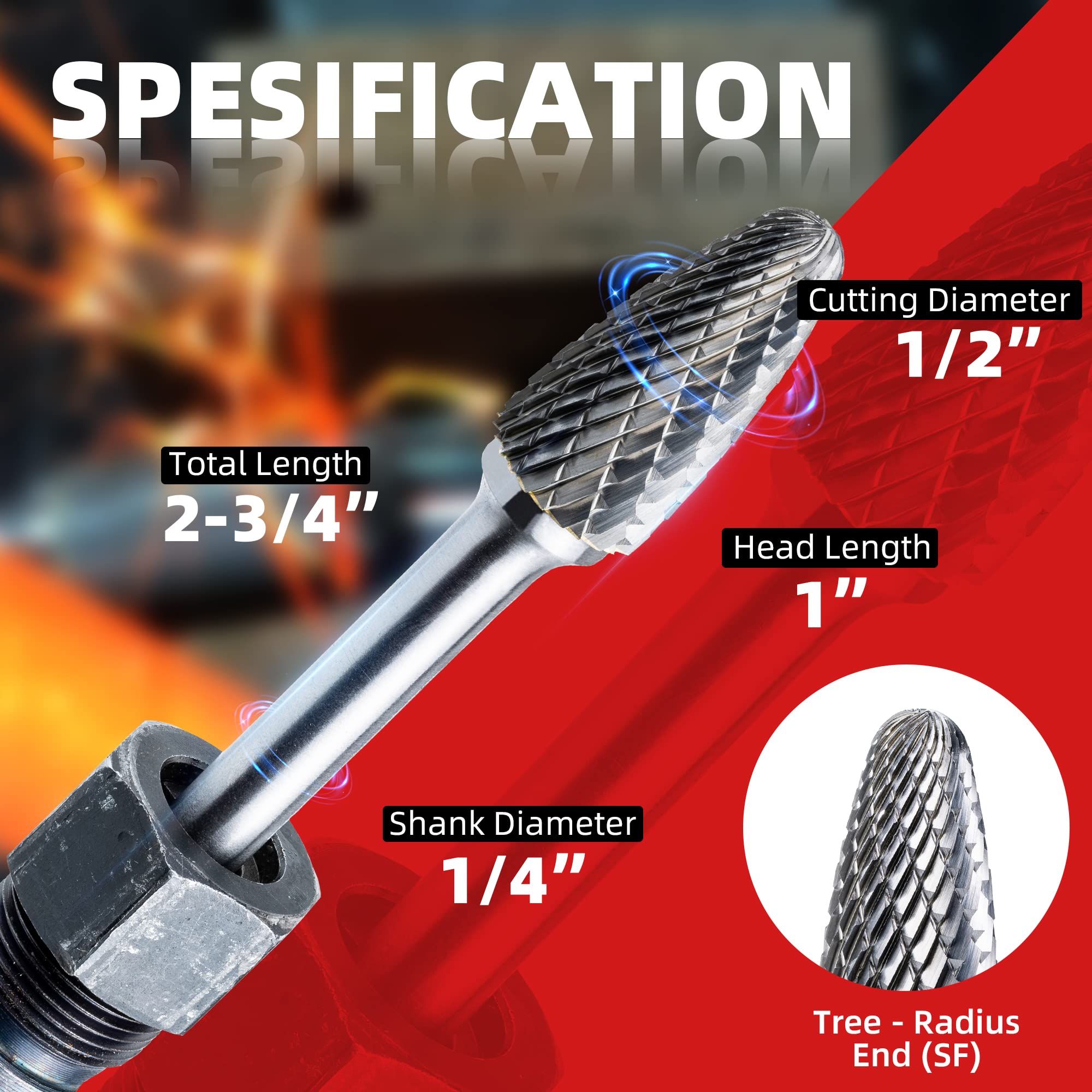 EZARC Tungsten Carbide Rotary Burr Bit - SF-5 Double Cut Carbide Burr with 1/4