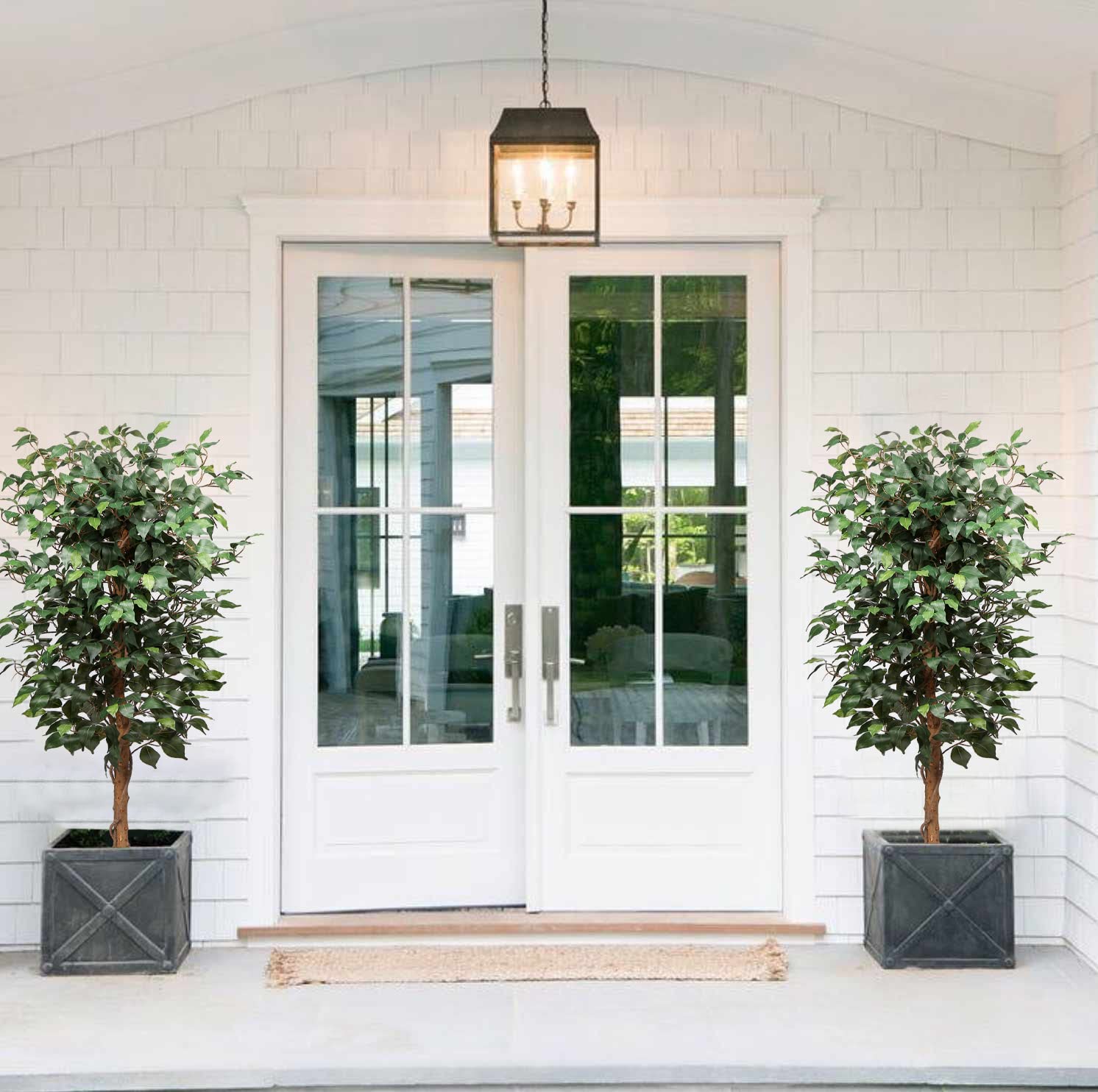5ft Artificial Ficus Tree in Cotton Pot - Realistic Silk Plant with Green Leaves & Natural Trunk - Perfect for Indoor/Outdoor Home, Office, Garden Decor (Living Room, Patio, Balcony)