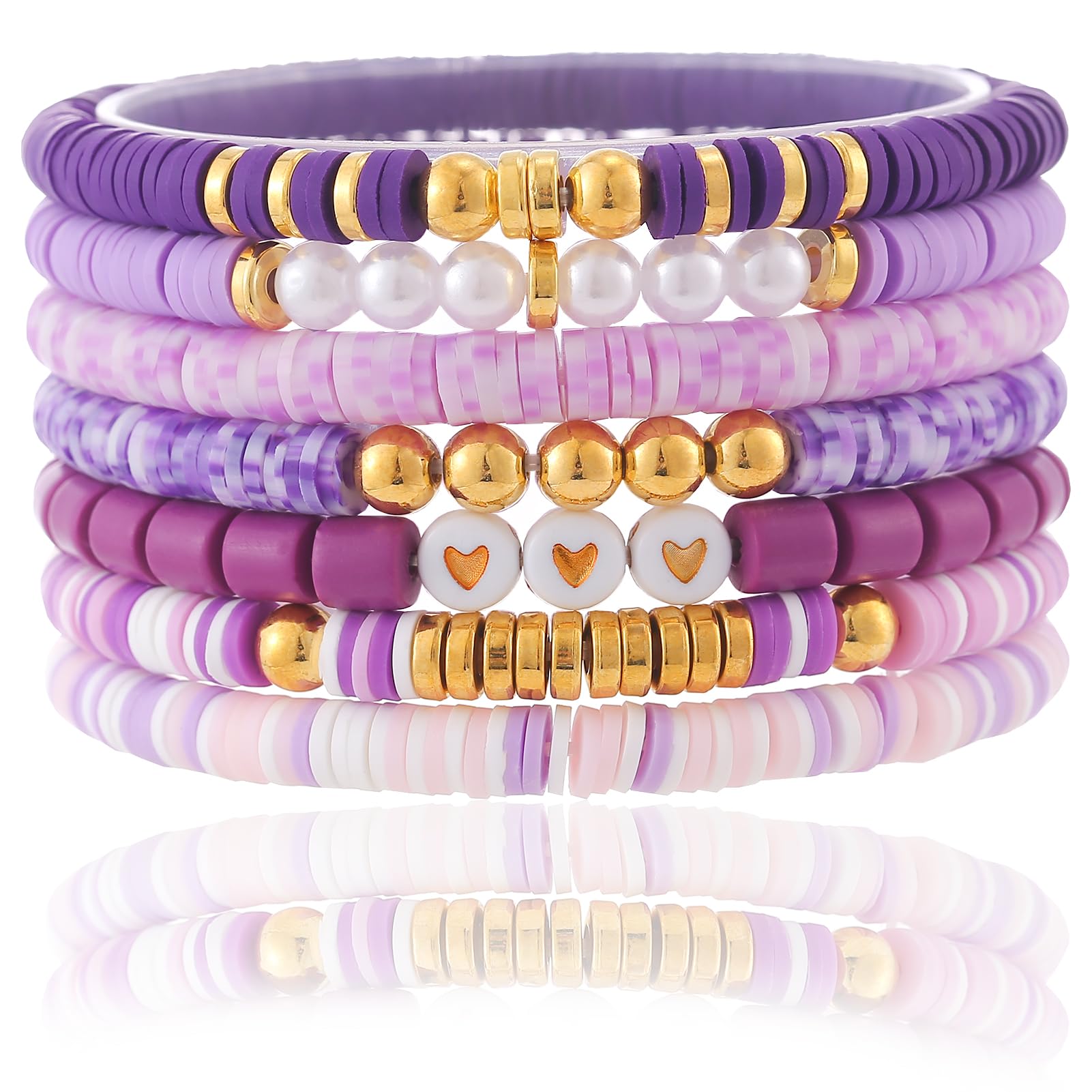 Trendy Boho Friendship Bracelets for Women - Stackable Heishi Clay & Gold Beaded Stretch Bracelets Set | Cute Preppy Jewelry for Everyday Wear, Gifts & Layered Bracelet Stacks