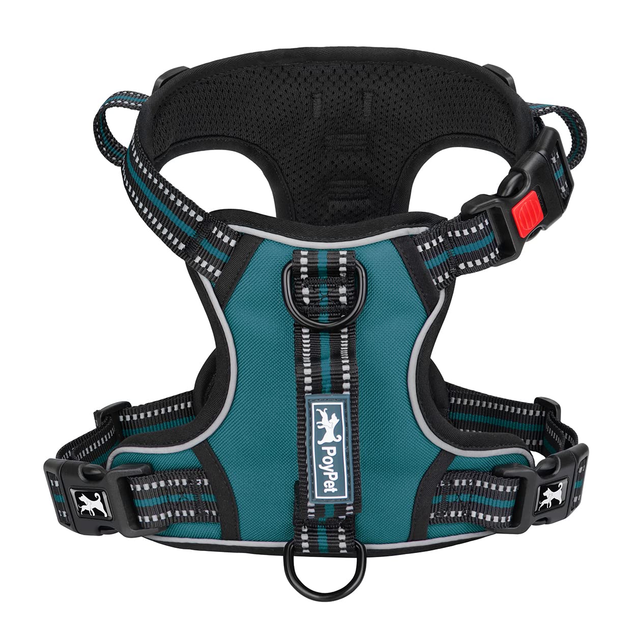 PoyPet No Pull Dog Harness - Front Clip Reflective Vest with Soft Padded Handle & 3 Leash Attachments for Small Medium Large Dogs (Tumalo Teal, S) | Perfect for Walking, Training & Nighttime Safety