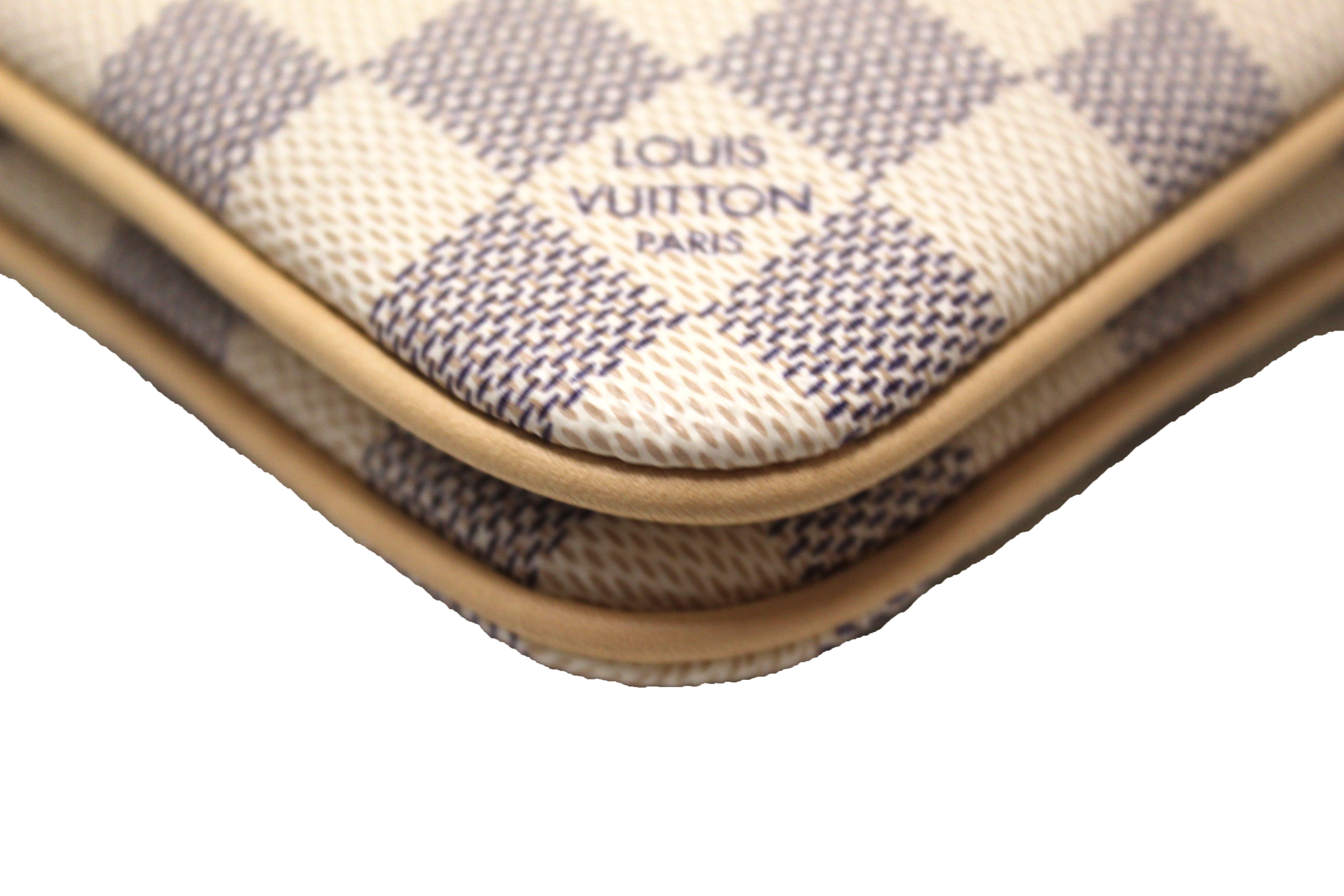 Authentic Louis Vuitton Damier Azur Double Zip Pochette Bag - Luxury Crossbody Wallet for Women, Perfect for Travel, Parties & Everyday Use