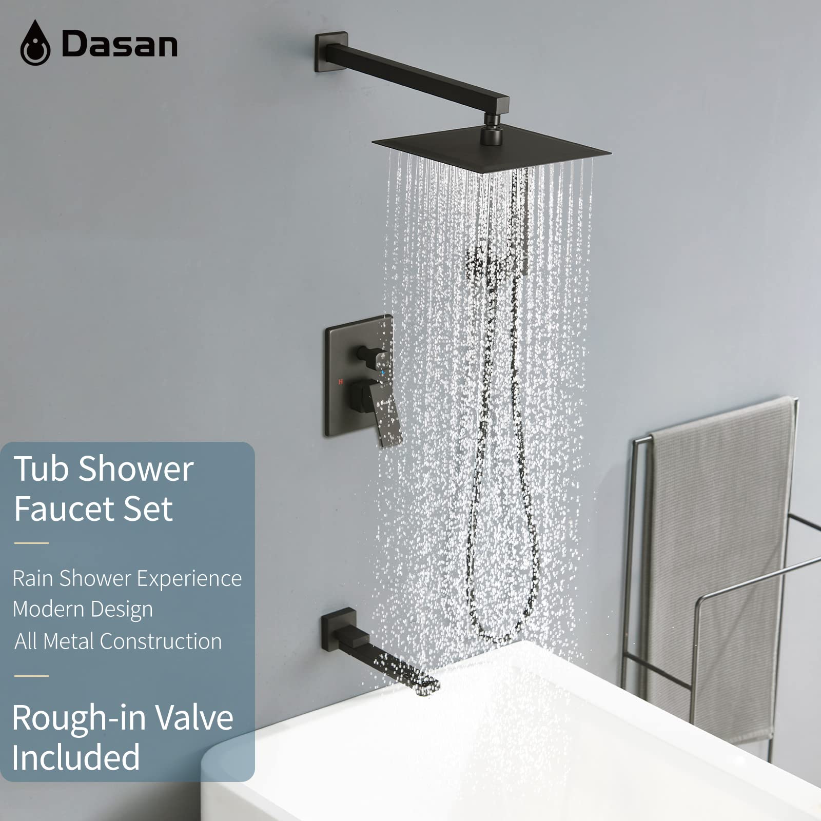 Premium Matte Black Bathtub Shower Faucet Set - Complete Tub & Shower System with Spout, Rough-in Valve & Trim Kit | Ideal for Modern Bathroom Renovations & Spa-Like Showers