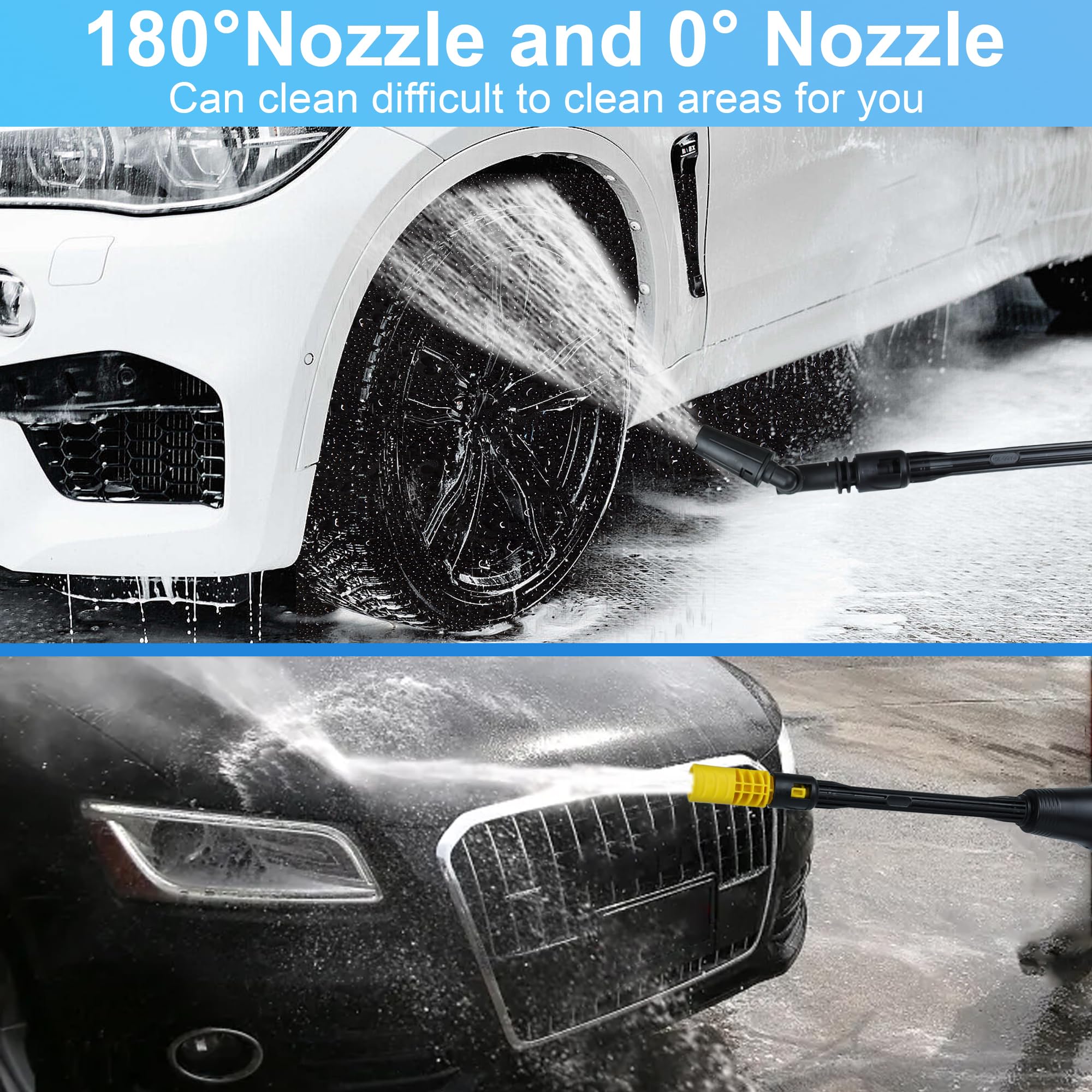 2900 PSI Cordless Pressure Washer - Battery Powered Portable Cleaner with 2x 4000mAh Batteries & 6-in-1 Nozzle - Ideal for Car Washing, Floor Cleaning, Fence Maintenance, Sidewalk Cleaning, Patio and Driveway Pressure Washing