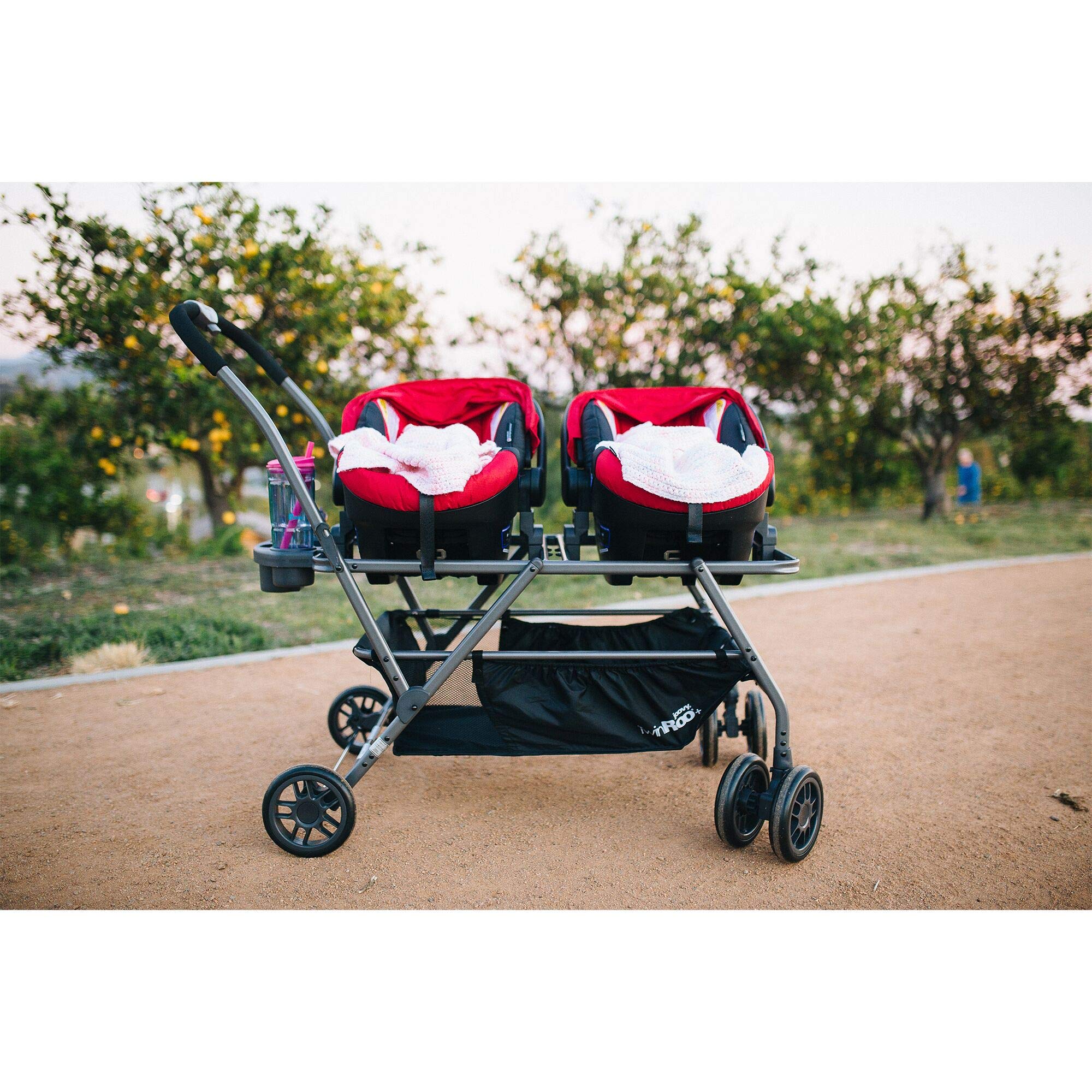 Joovy Twin Roo Lightweight Double Stroller Frame - Compatible with 2 Infant Car Seats - Compact Foldable Design for Twins - Perfect for Travel, Shopping & Daily Outings with Babies