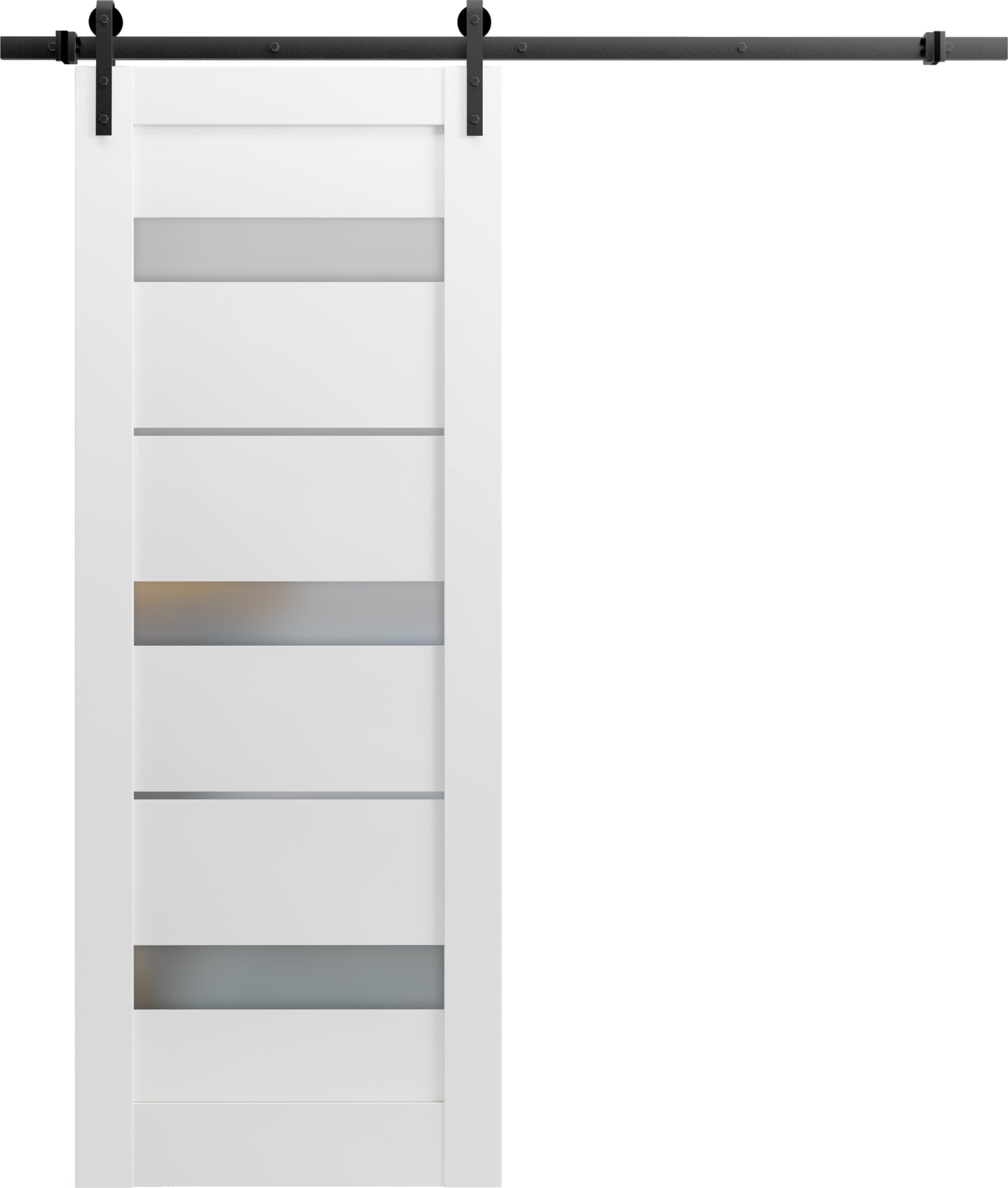 32x96 Sliding Barn Door with Hardware Kit - Quadro 4055 White Silk Frosted Glass - Top Mount 6.6FT Rail System - Solid Wood Panel Interior Door for Bedroom, Closet & Home Office