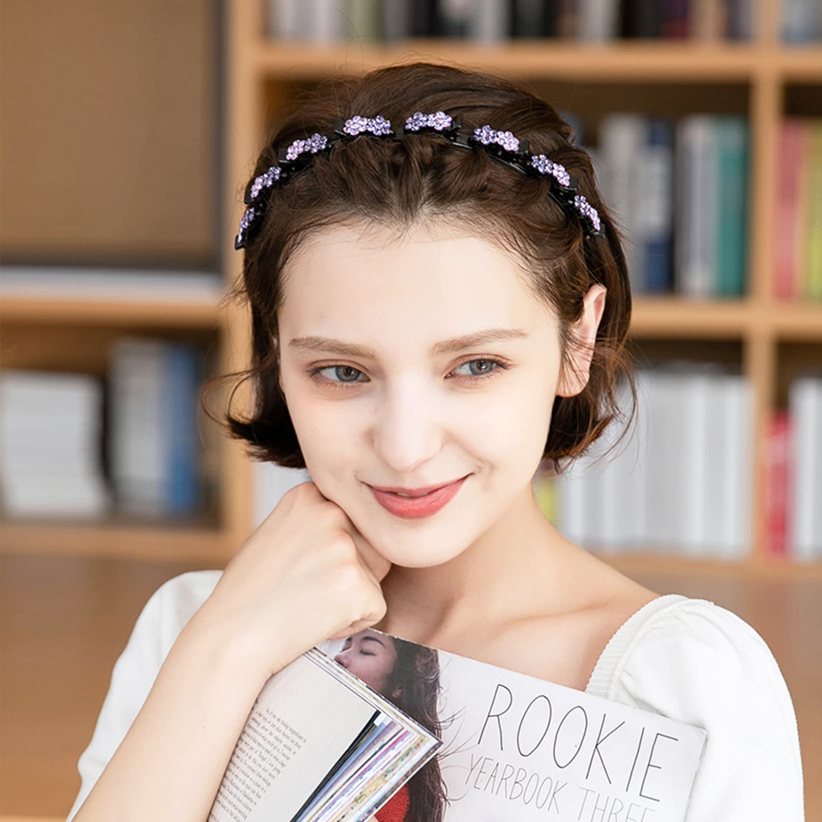 5-Piece Floral Crystal Hair Band Set for Women - Double Layer Twist Braid Headbands with Clips, Hollow Woven Hair Accessories for Women & Girls | Wedding, Party, Daily Wear