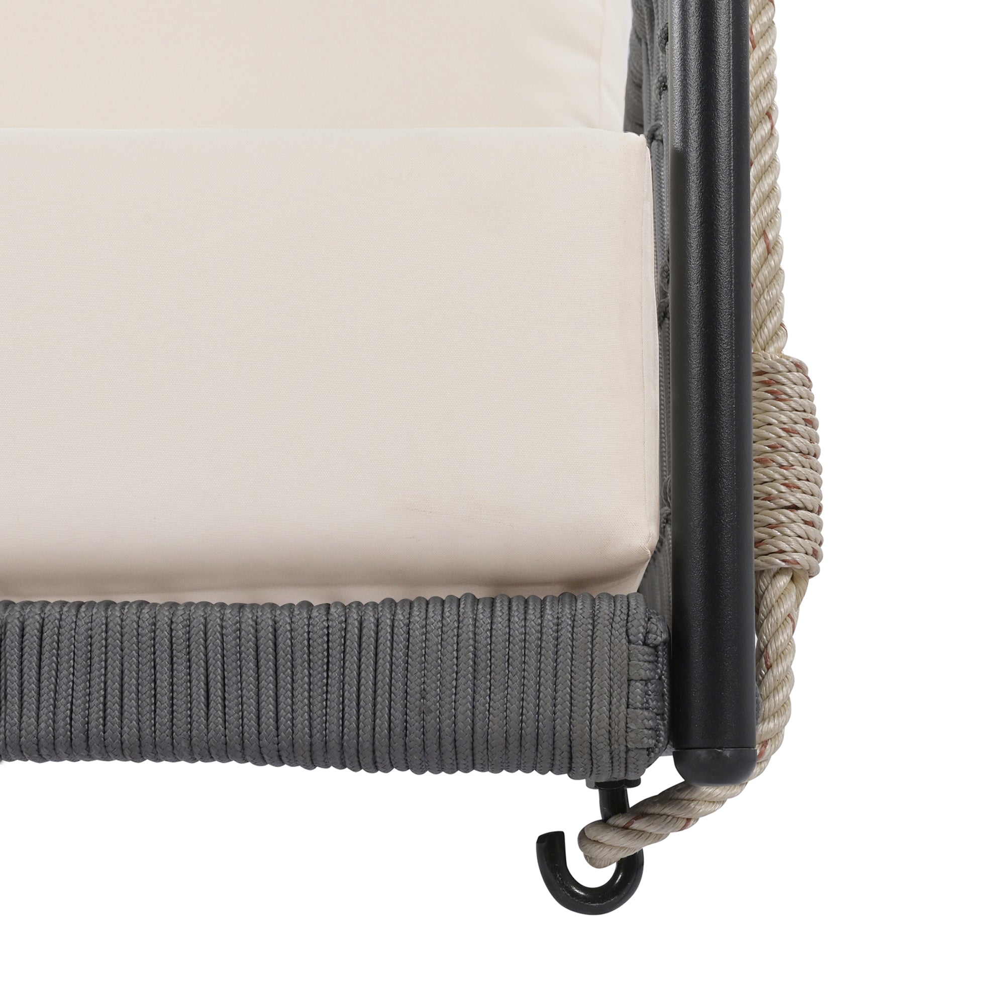 1 Piece Woven Rope Outdoor Swing Sofa with Soft Cushions - Seats 2 People - Perfect for Patio, Courtyard, Balcony & Garden Relaxation (Beige) - Ideal for Lounging, Reading & Outdoor Entertaining