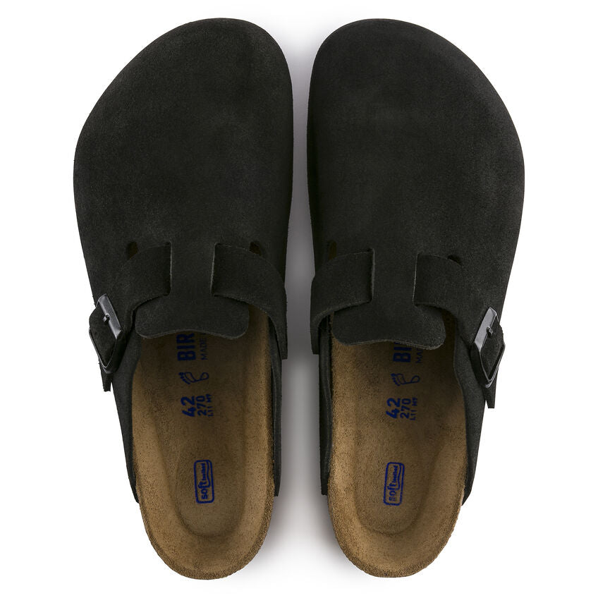 Birkenstock Boston Suede Leather Clogs for Women & Men - Soft Footbed Comfort Sandals in Black | Perfect for Home, Office & Casual Wear