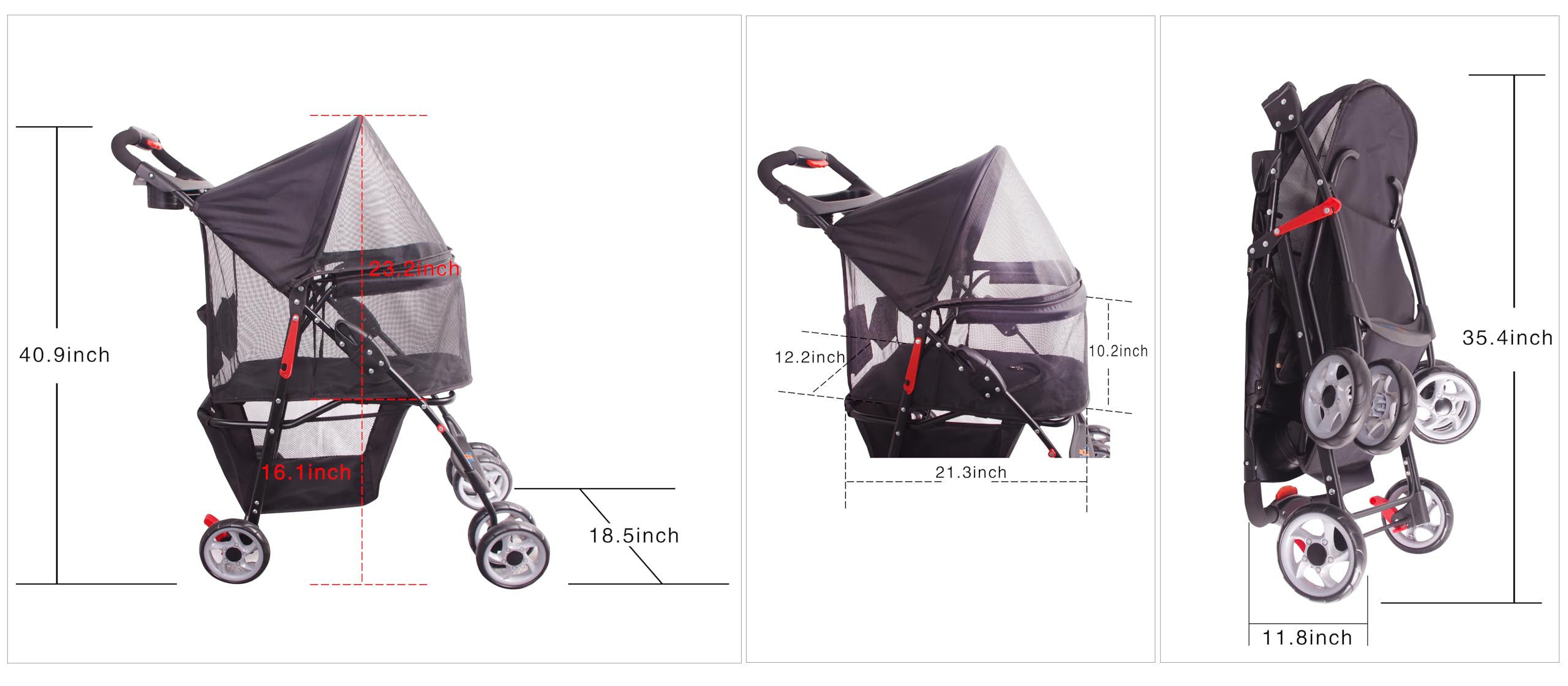 4-Wheel Full-Window Pet Stroller for Cats & Dogs - Foldable Travel Carrier with Storage Basket & Cup Holder | Perfect for Park Walks, Vet Visits & Shopping Trips