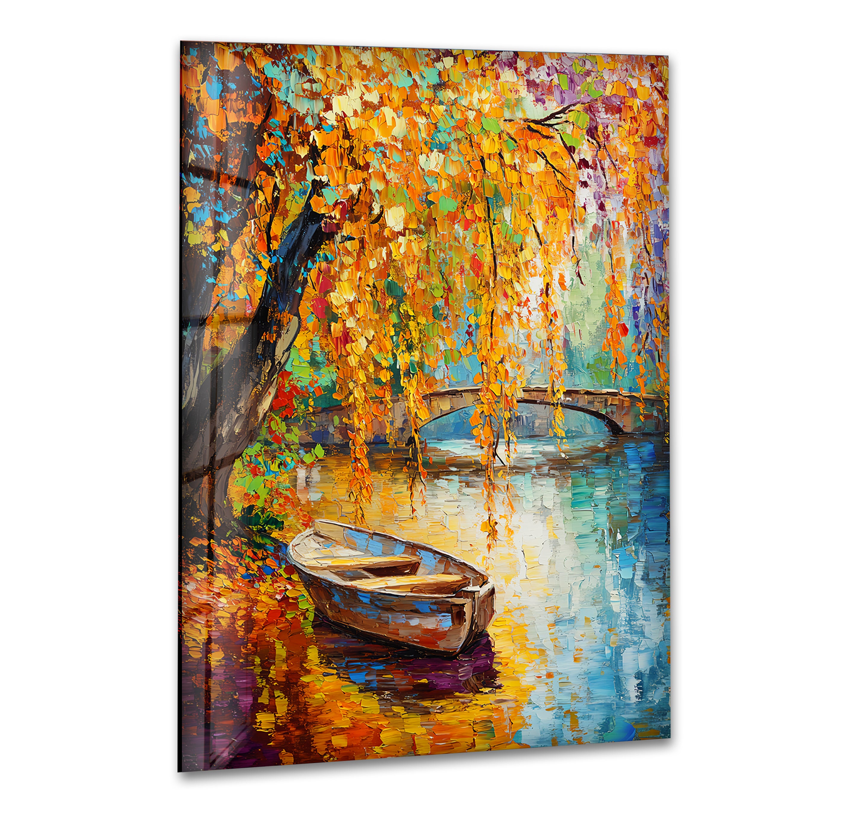 Vibrant Afremov Boat Painting - Stunning Glass Wall Art for Home & Office Decor - Perfect for Living Room, Bedroom, or Gift