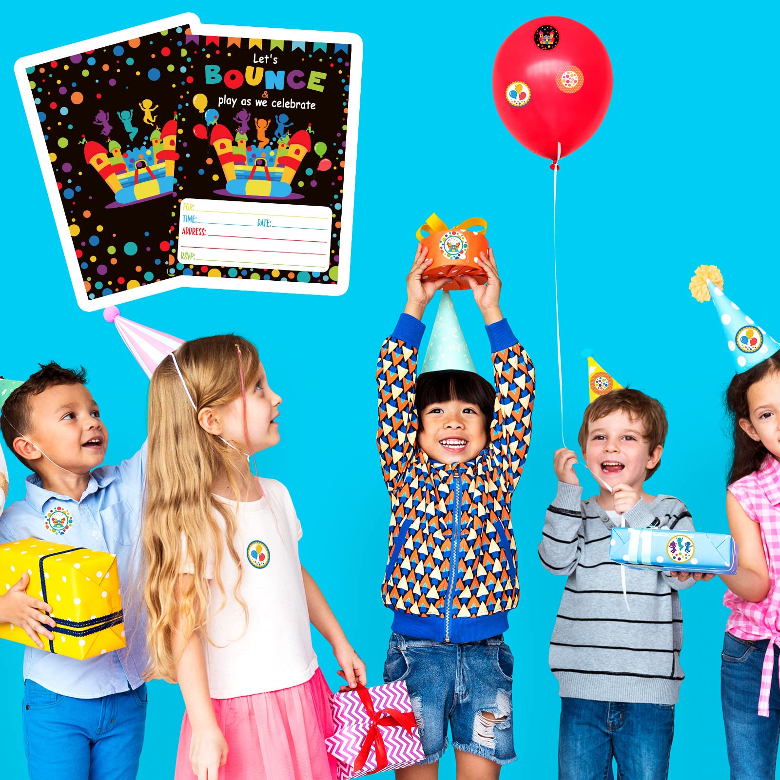 30 Pack Bounce House Birthday Party Invitations - Jumping Trampoline Themed Invite Cards with Envelopes & Stickers - Fun Kids Party Decorations for Boys & Girls - Perfect for Backyard Bounce Parties, School Events & Birthday Celebrations