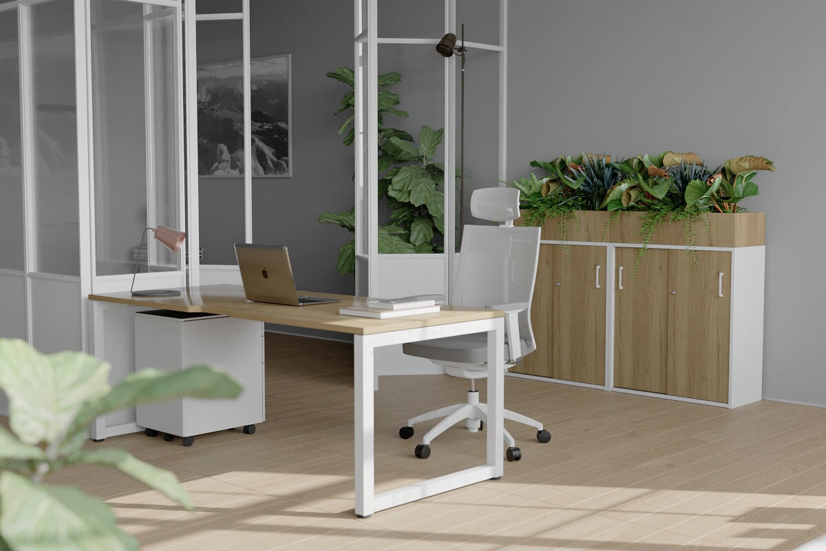 Quadro Loop Legs Office Desk - 1400L x 800W Modern Computer Desk with Cable Management for Home & Office Workspace