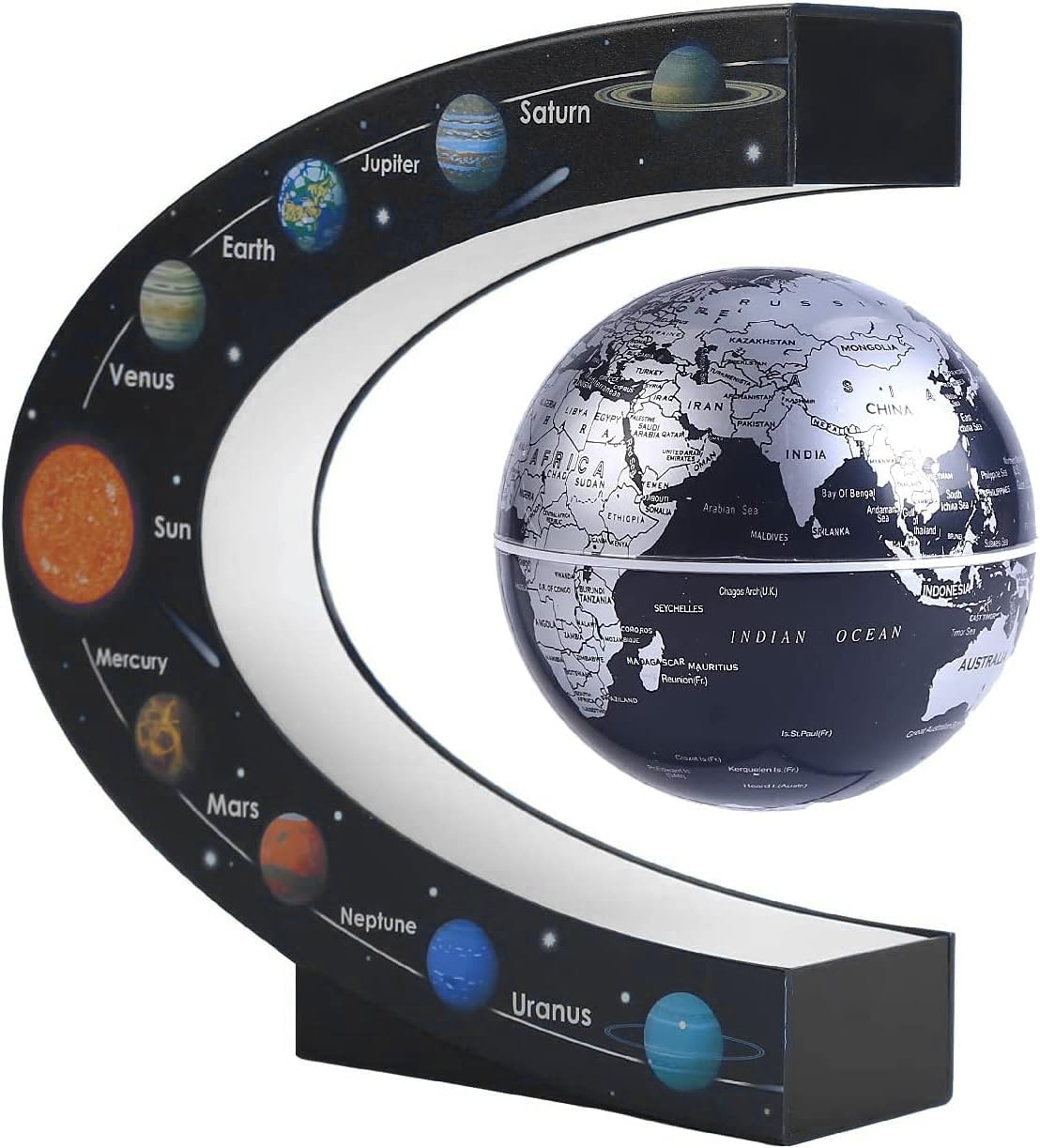 Magnetic Levitating Globe with LED Lights - Floating Geographic Globe for Desk Decor, Kids Learning & Gifts for Men & Family (Black) | Perfect for Home Office, Study Room & Educational Gifts