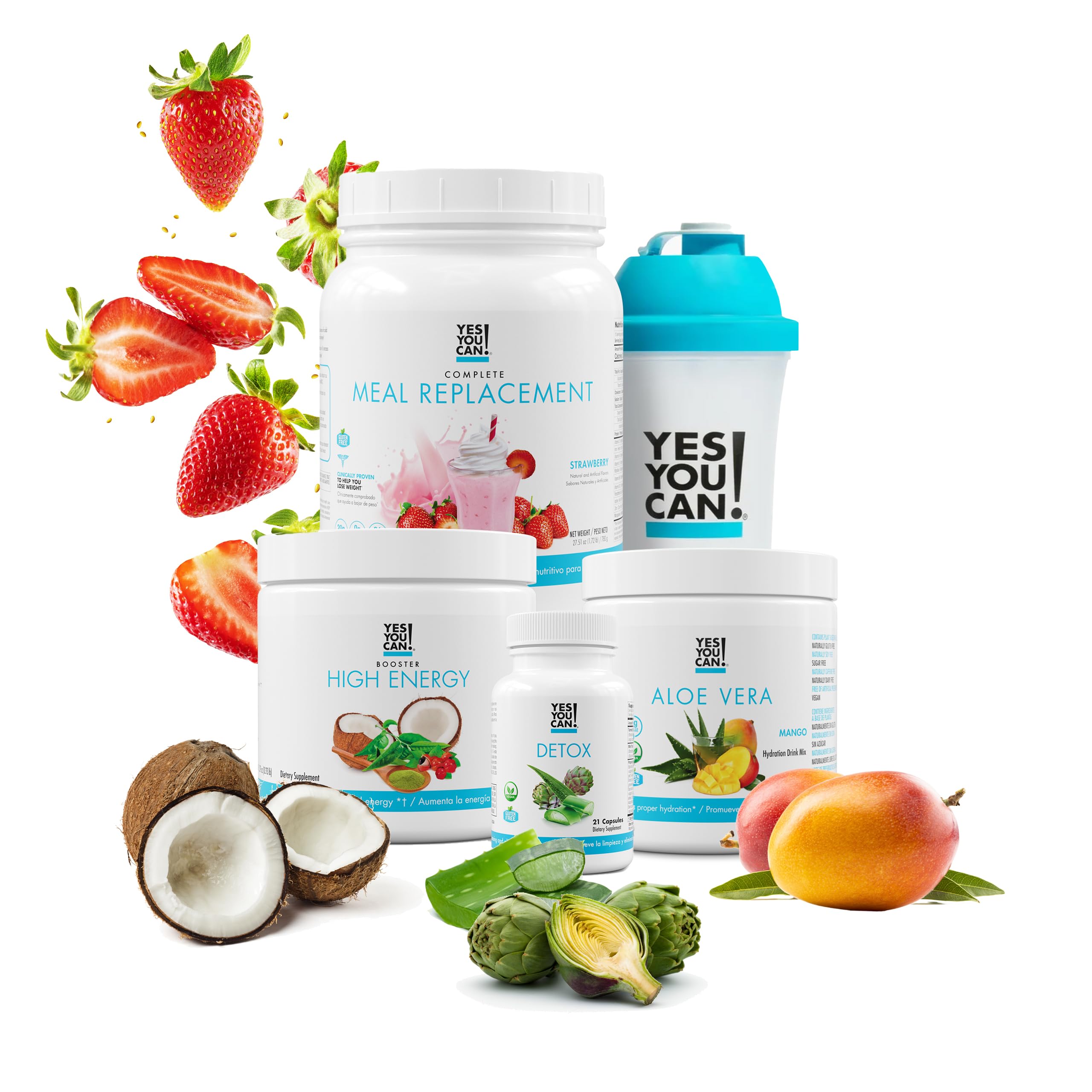 Yes You Can! Detox Plus Kit - Daily Cleanse Pure Fiber Meal Replacement Drink Mix, Shake Booster & Supplement for Women | Strawberry & Aloe Vera Mango Flavors | Body Cleanse System for Weight Management & Digestive Health | Perfect for Morning Routine or Post-Workout Recovery