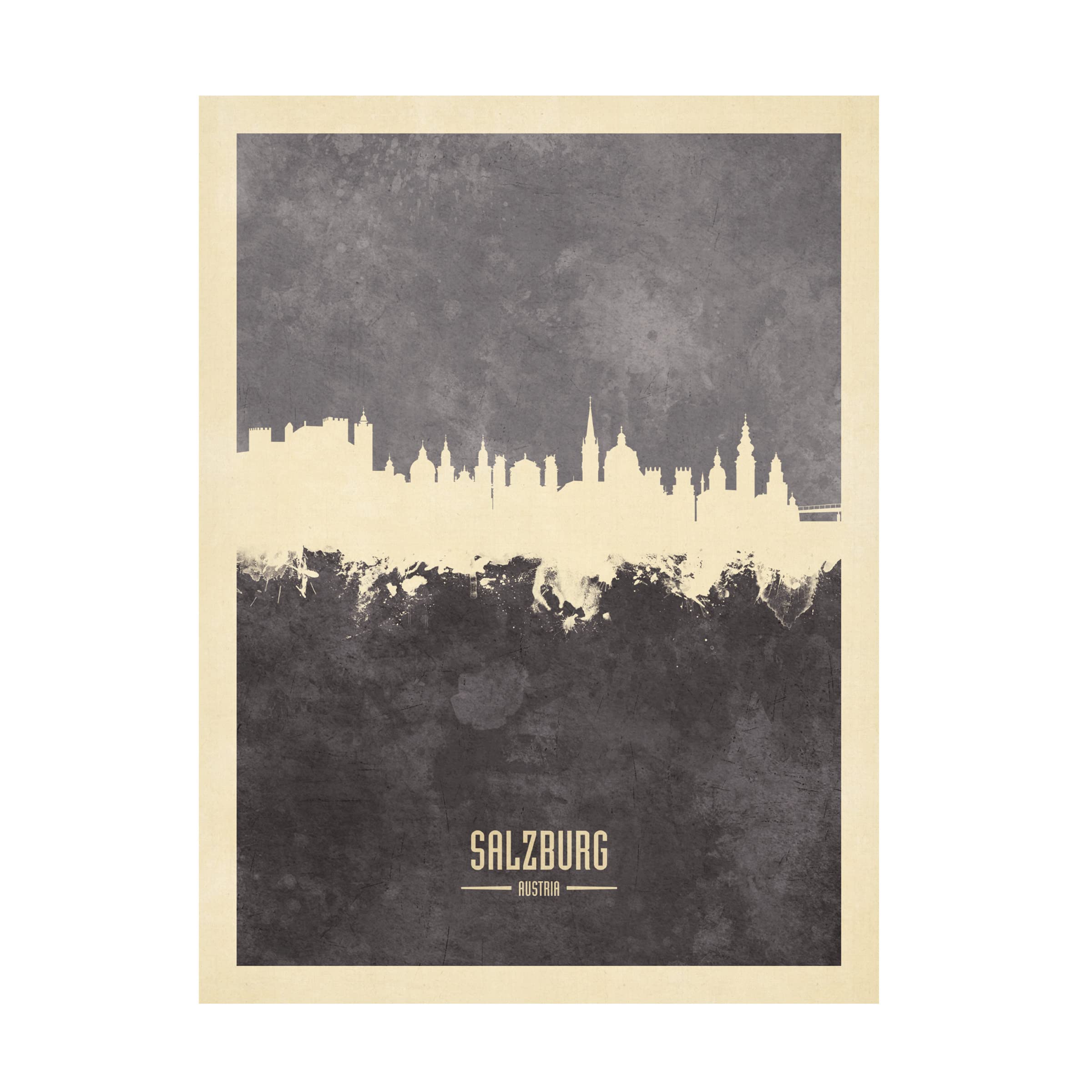 Michael Tompsett Salzburg Austria Skyline Gray Canvas Art Print - Modern Wall Decor for Living Room, Bedroom & Office | Trademark Fine Art Collection