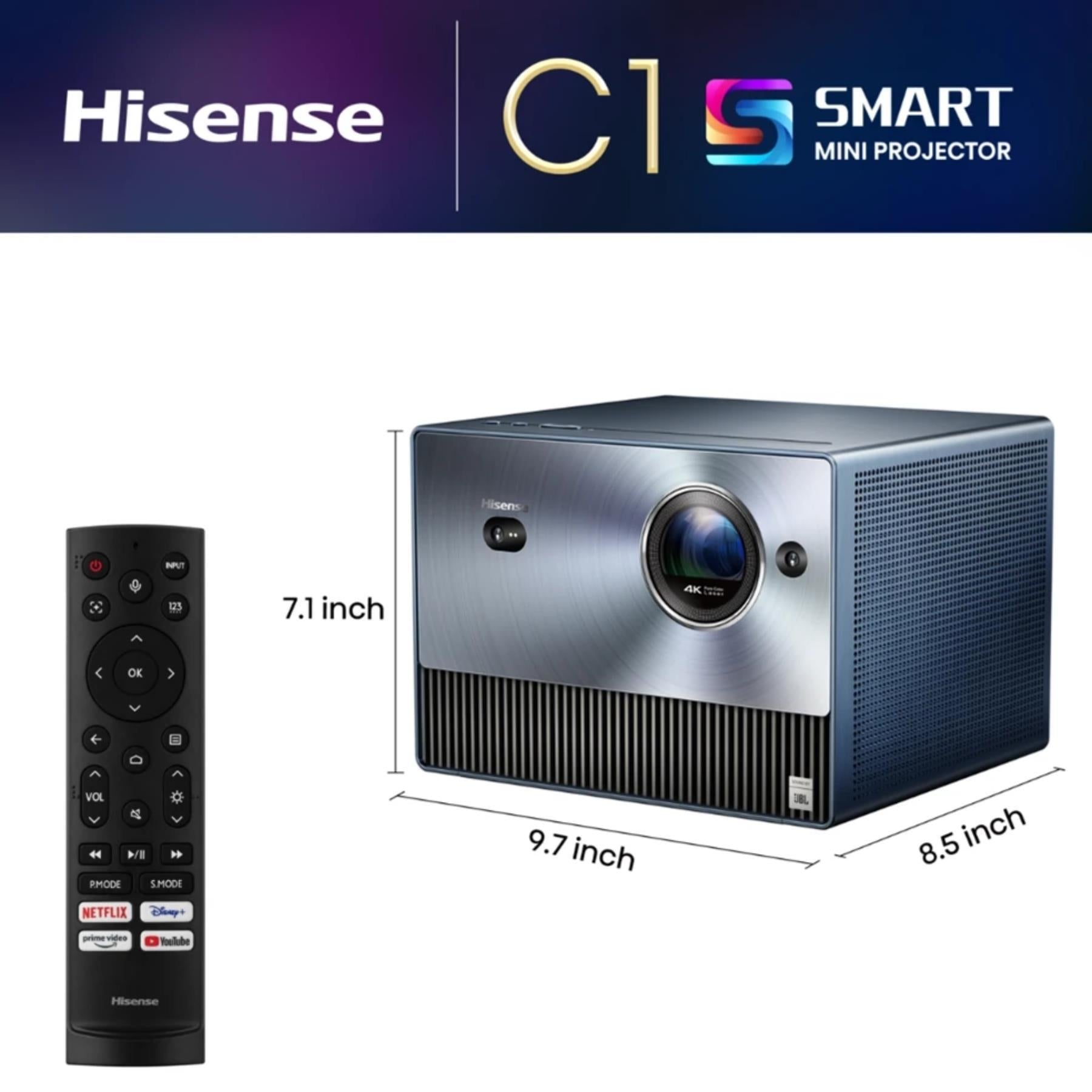 Hisense C1 Laser 4K Mini Projector - Ultra HD Home Theater Projector with Smart Features | Perfect for Movie Nights, Gaming & Outdoor Entertainment