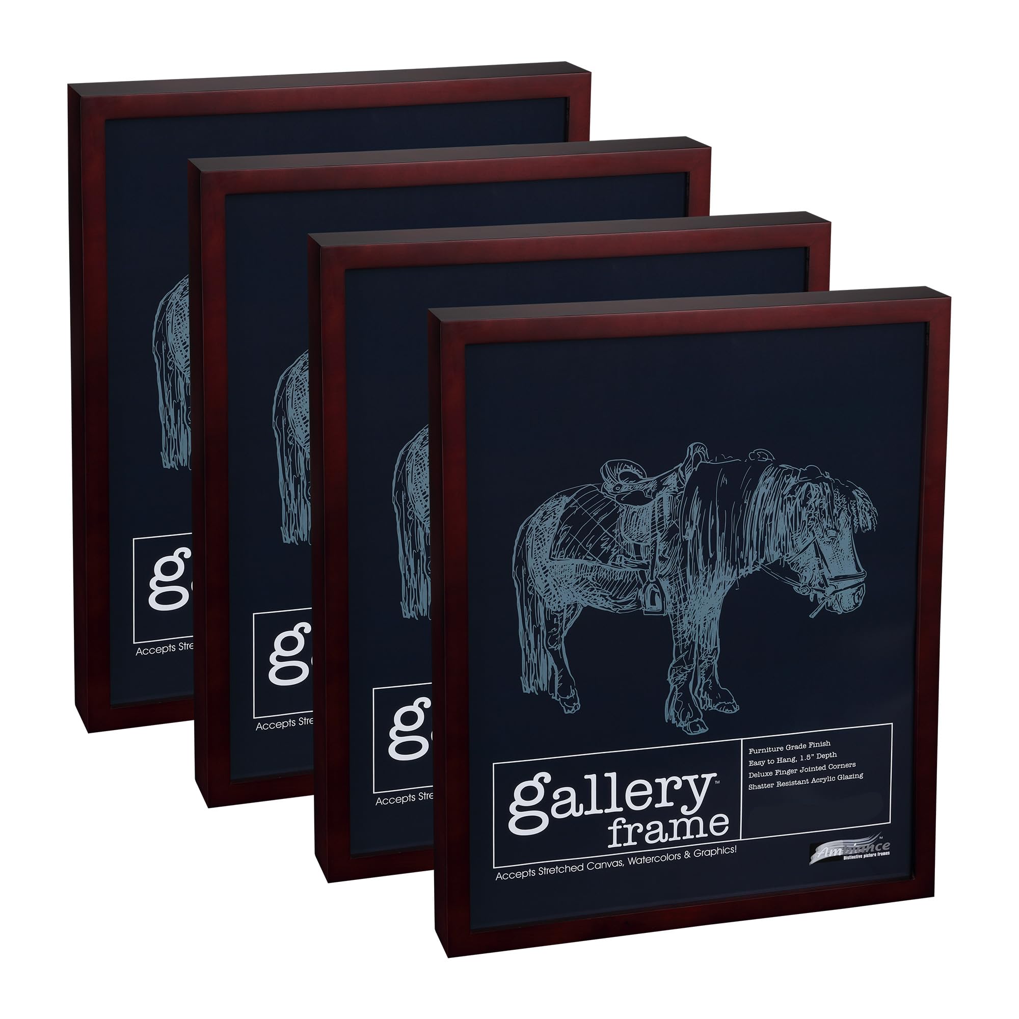 12x12 Inch Mahogany Wood Picture Frames - Set of 4 with Shatter-Resistant Acrylic & MDF Backing - 1.5