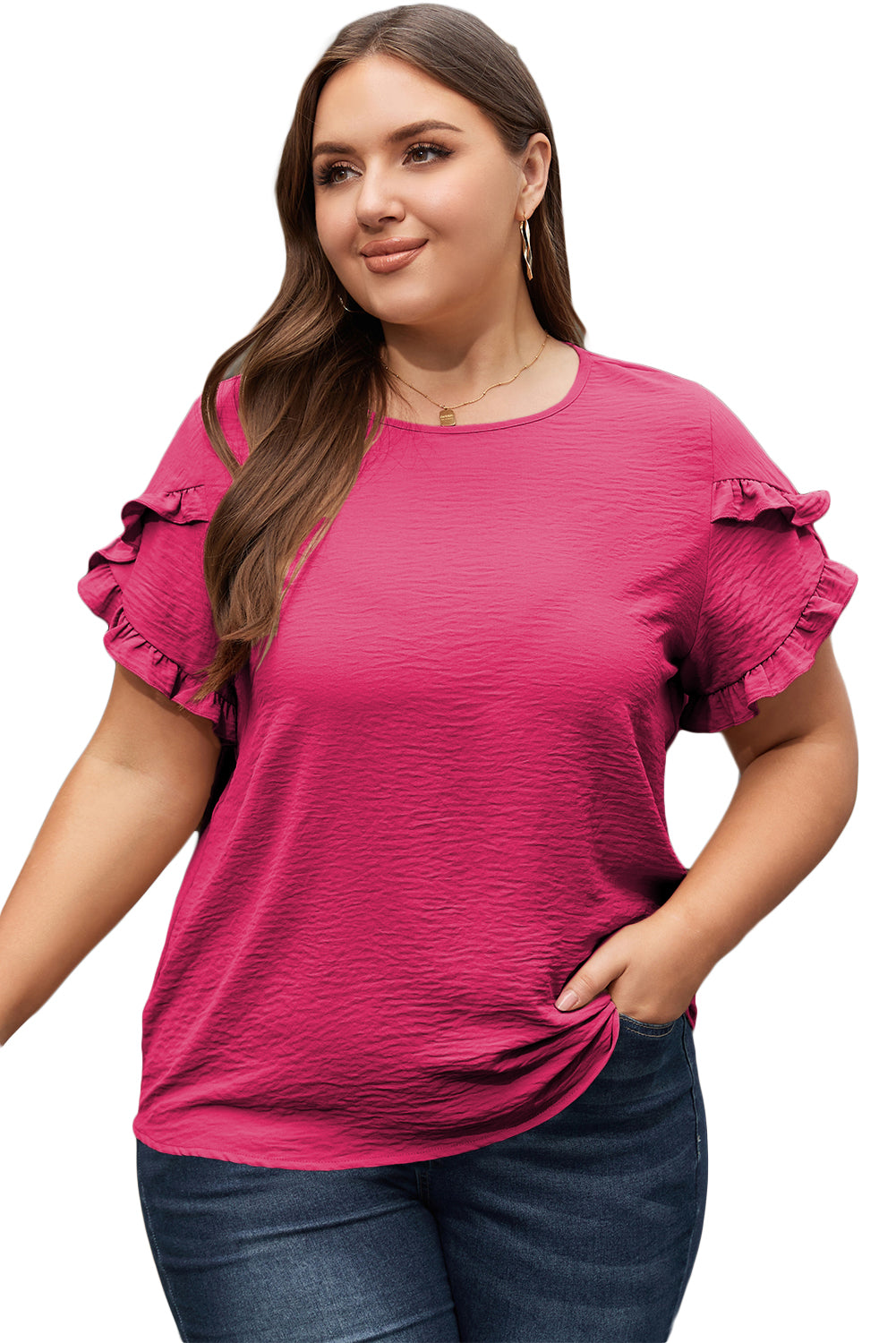 Curvy Fit Ruffled Short Sleeve Blouse for Women | Flattering Plus Size Summer Top | Perfect for Casual Outings & Date Nights
