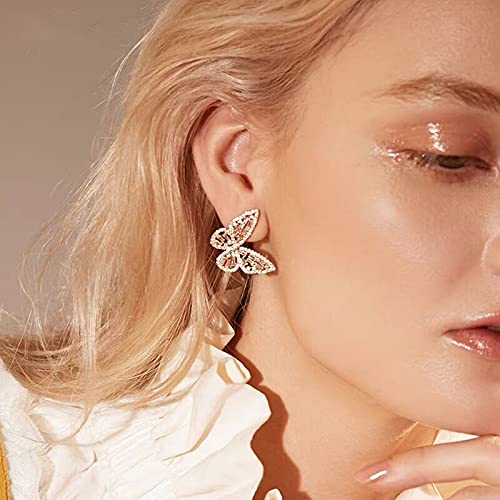 Sparkling Rhinestone Butterfly Bow Earrings for Women - Gold Crystal CZ Drop Dangle Earrings | Cubic Zirconia Sterling Silver Stud Earrings | Hypoallergenic Valentine's Day Jewelry Gift for Mom, Brides, Prom & Wedding | Perfect for Date Night, Parties & Special Occasions