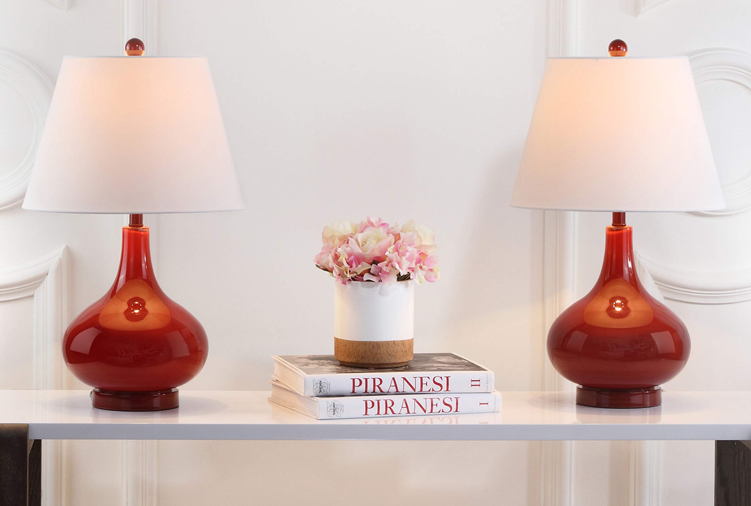 SAFAVIEH Amy Modern Contemporary Red Gourd Glass Table Lamp Set of 2 - 24