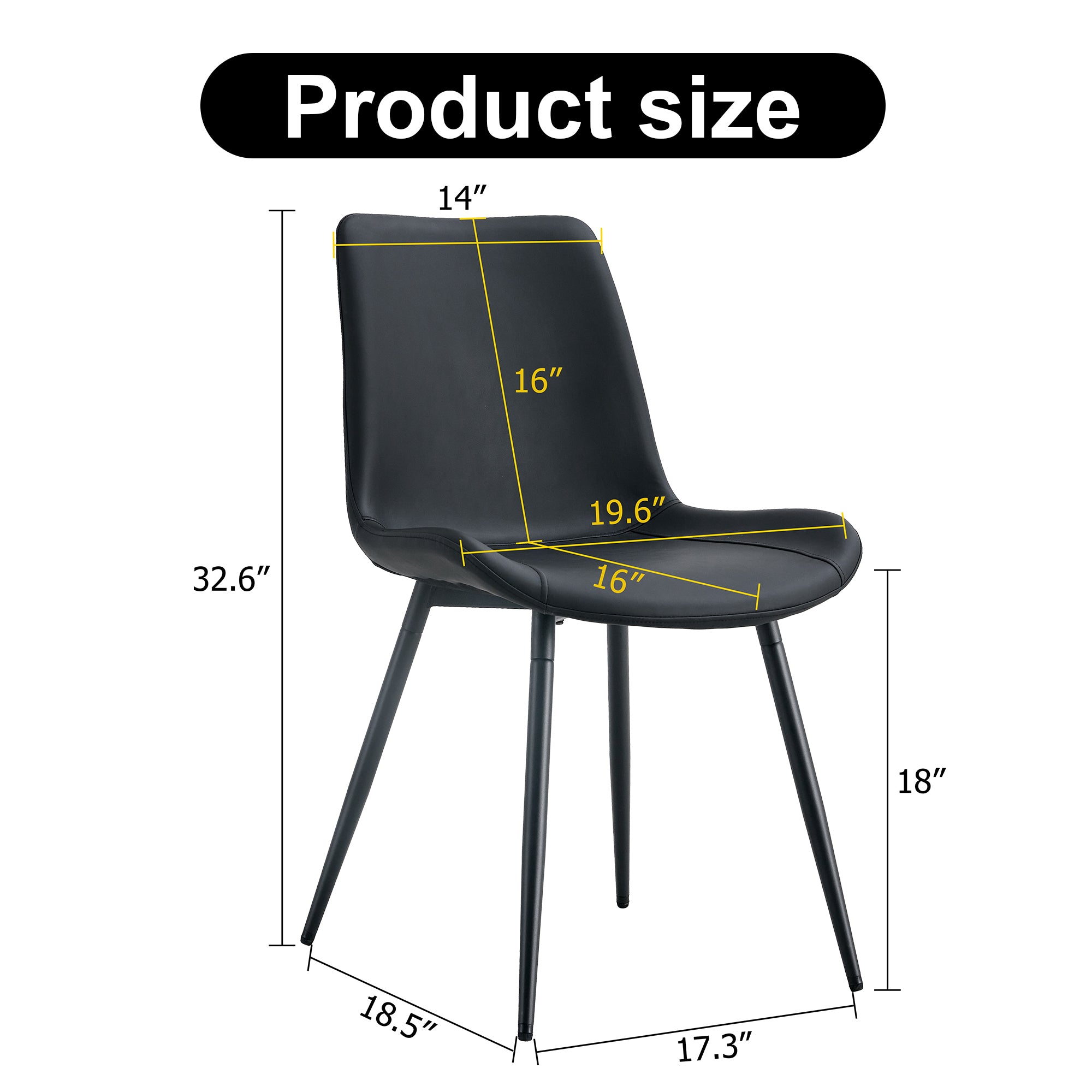 Premium Black Faux Leather Dining Chairs with Metal Legs - Ergonomic Curved Backrest & Wide Cushion for Maximum Comfort - Set of 4 Modern Chairs for Restaurant, Kitchen, Bedroom & Office Use