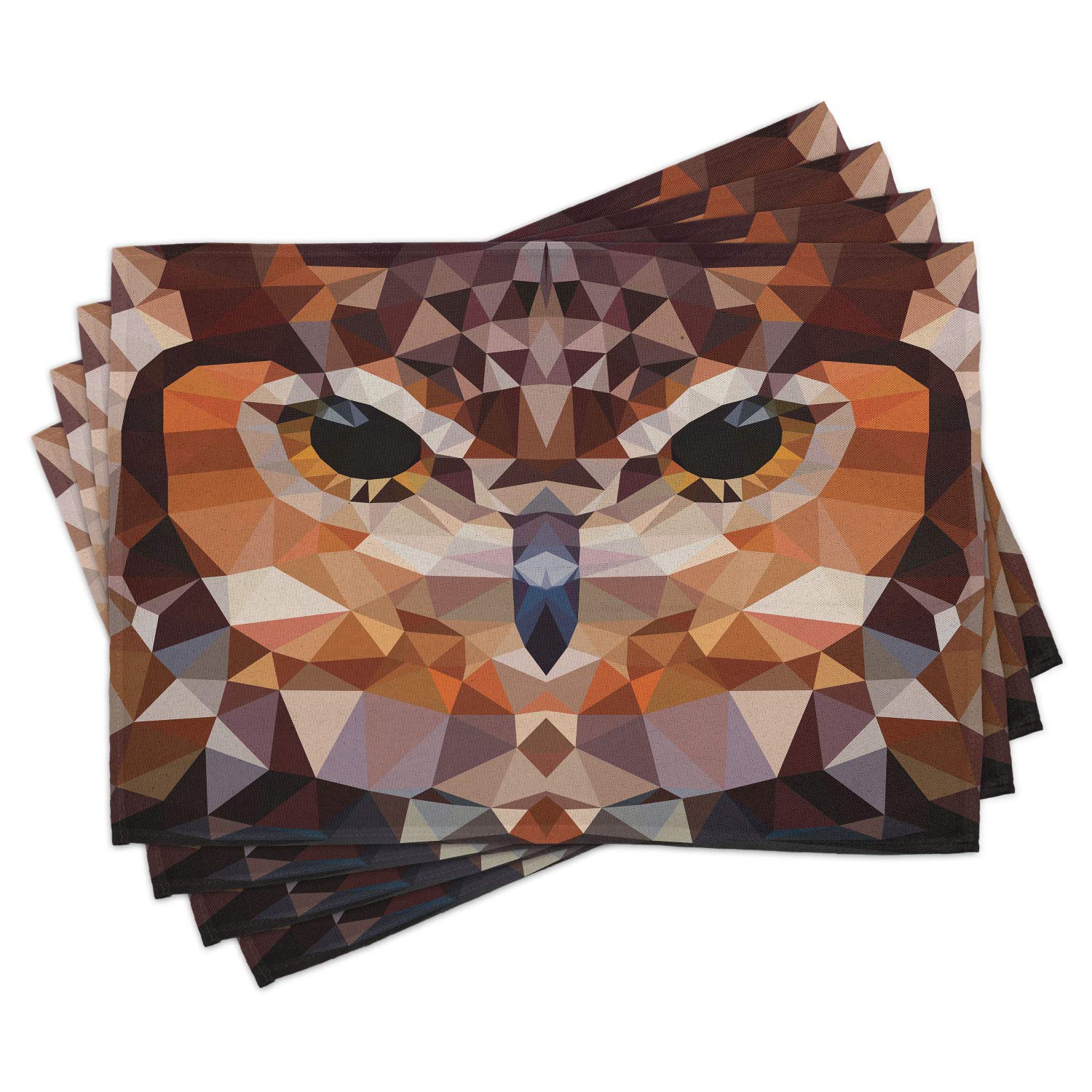 Ambesonne Geometric Placemats Set of 4 - Retro Mosaic Owl Design in Linked Triangle Patterns, Washable Fabric Dining Table Mats, Coffee Brown | Perfect for Dinner Parties, Holiday Gatherings & Home Decor