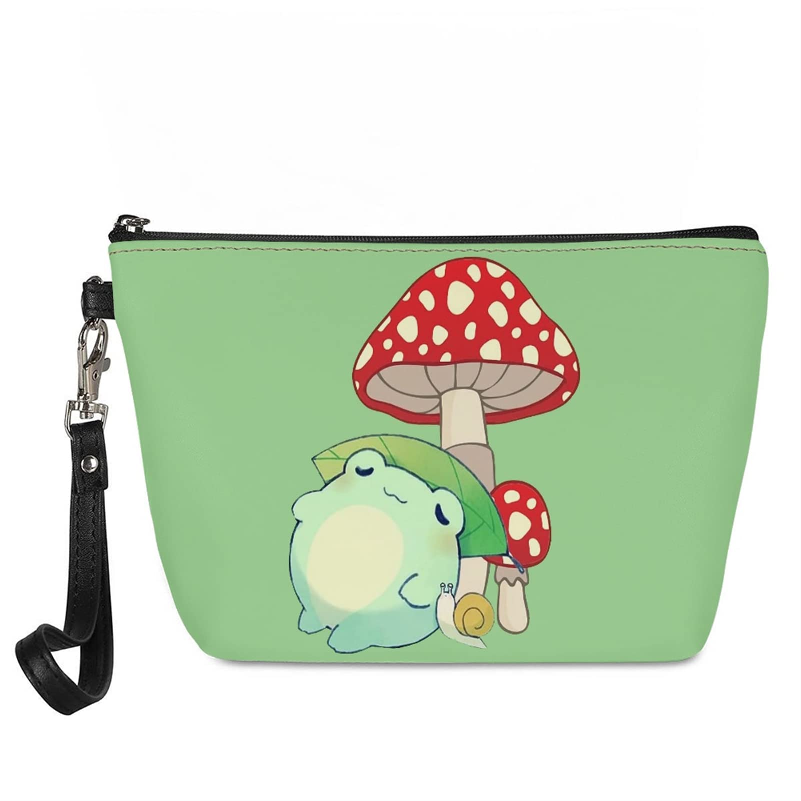 Cute Cartoon Frog Makeup Bag for Girls - Kawaii Waterproof Cosmetic Pouch with Mushroom Print - Perfect for Gym, School, Travel & Toiletries Storage - Trendy Girls' Accessory