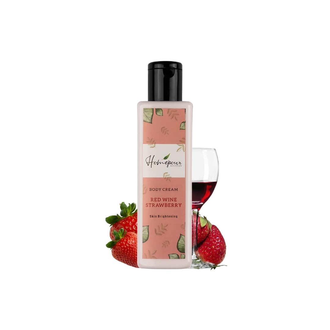 Homepour Redwine Strawberry Body Cream - 200g Handmade Skin Brightening Moisturizer for Dry Skin | Perfect for Daily Hydration & Night Care Routine