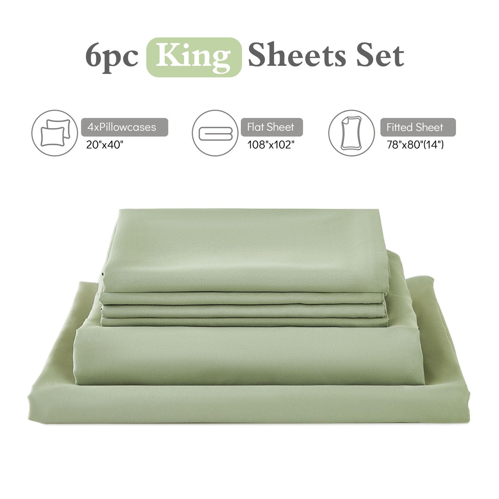 ILAVANDE 6-Piece King Size Sheet Set - Super Soft 1800 Series Microfiber Bedding, Wrinkle & Fade Resistant with 14