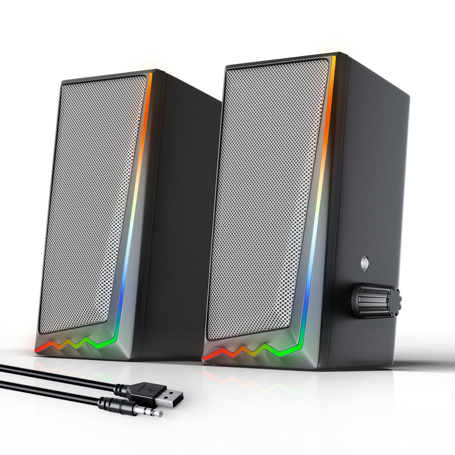 Computer Speakers with 3.5mm Aux, RGB Gaming Speakers with Volume Control, Desktop Speakers for PC/Monitor/Laptop/Tablet/Phone, Perfect for Gaming, Work, and Home Entertainment