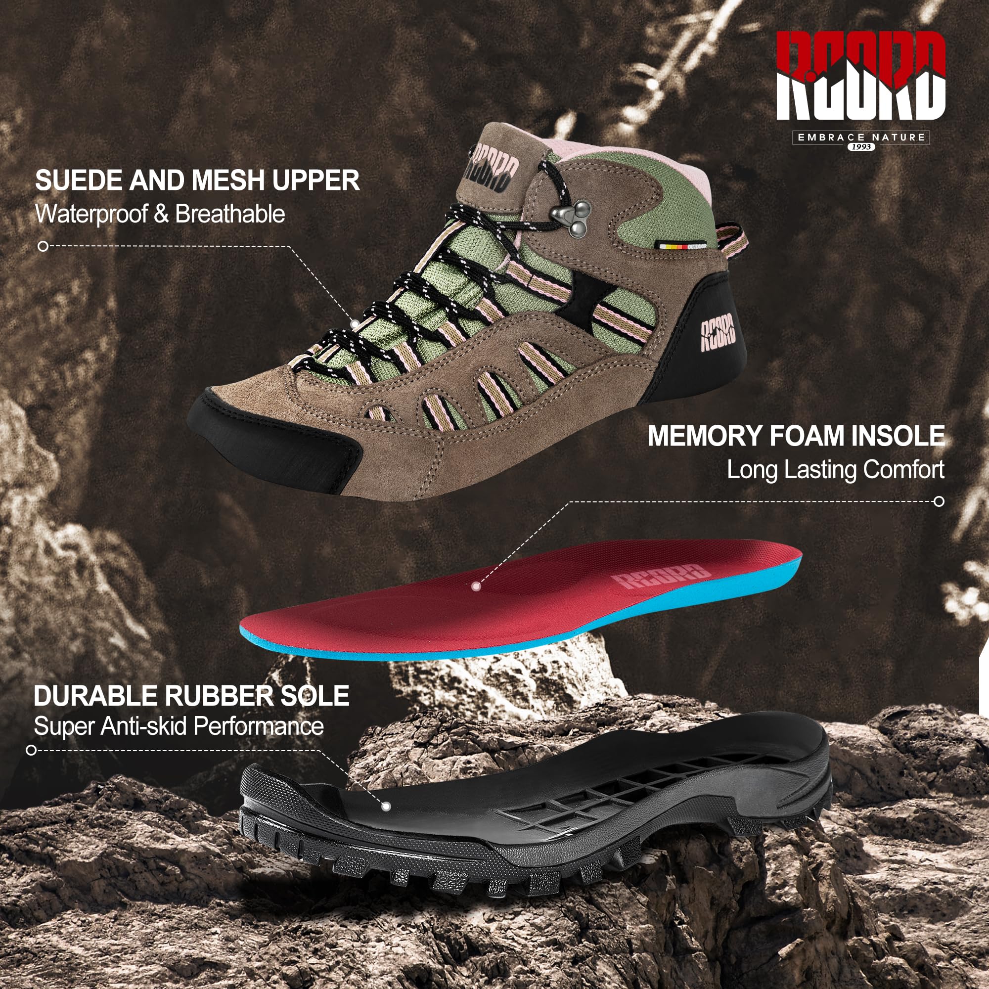 Women's Waterproof Lightweight Hiking Boots - Ankle Support Breathable Non-Slip Outdoor Shoes for Backpacking & Trail Walking | Perfect for Hiking, Camping & Mountain Adventures