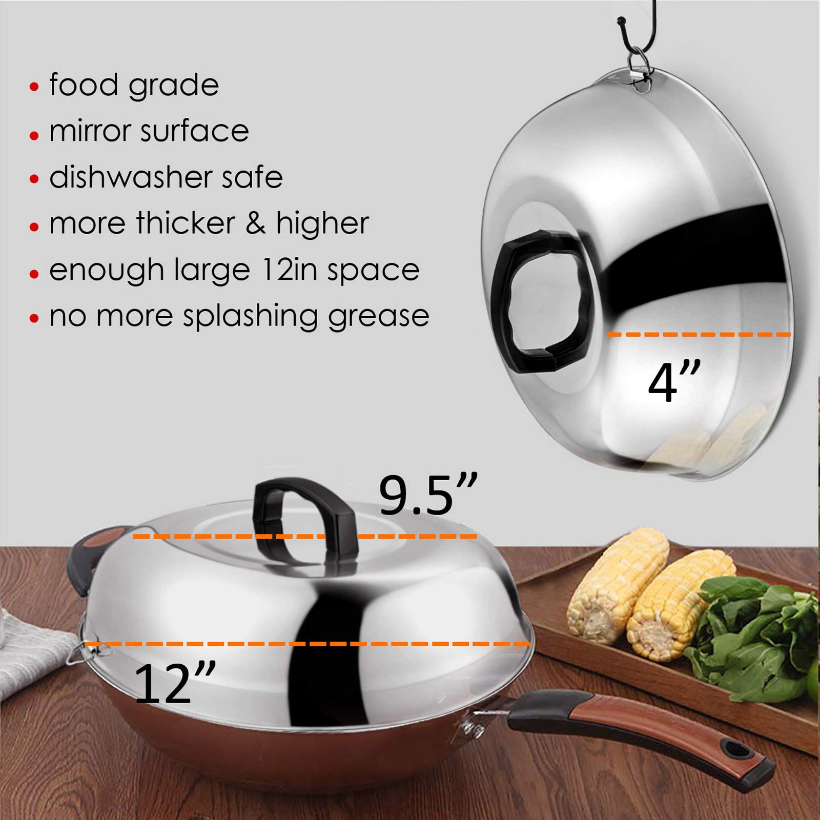 12 Inch Stainless Steel Cheese Melting Dome - Heavy Duty Round Basting Steam Cover for Griddle & BBQ - Dishwasher Safe (2 Pack) - Perfect for Indoor/Outdoor Cooking, Burgers, Pancakes & More
