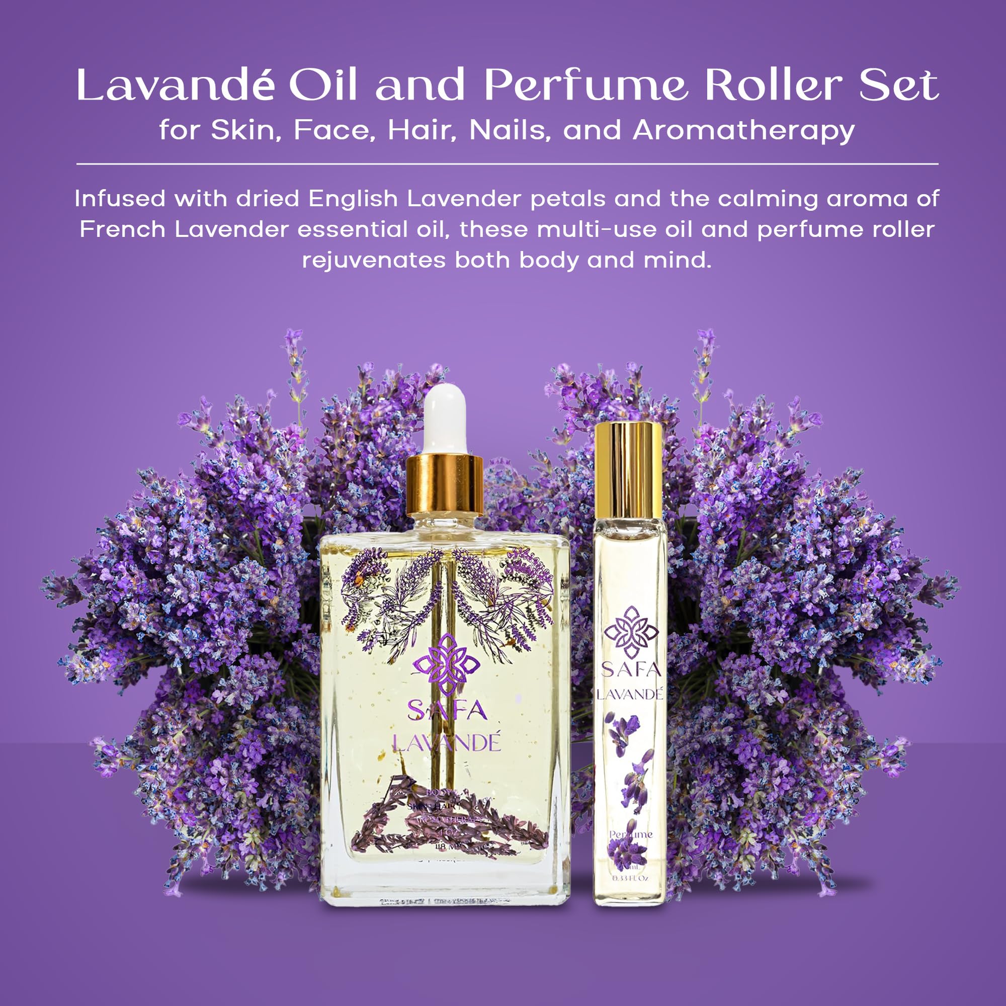 Lavender Essential Oil & Perfume Roller Set - Natural Skin Care for Face, Hair & Nails - Aromatherapy Relaxation Gift Set - Perfect for Stress Relief, Massage & Home Spa