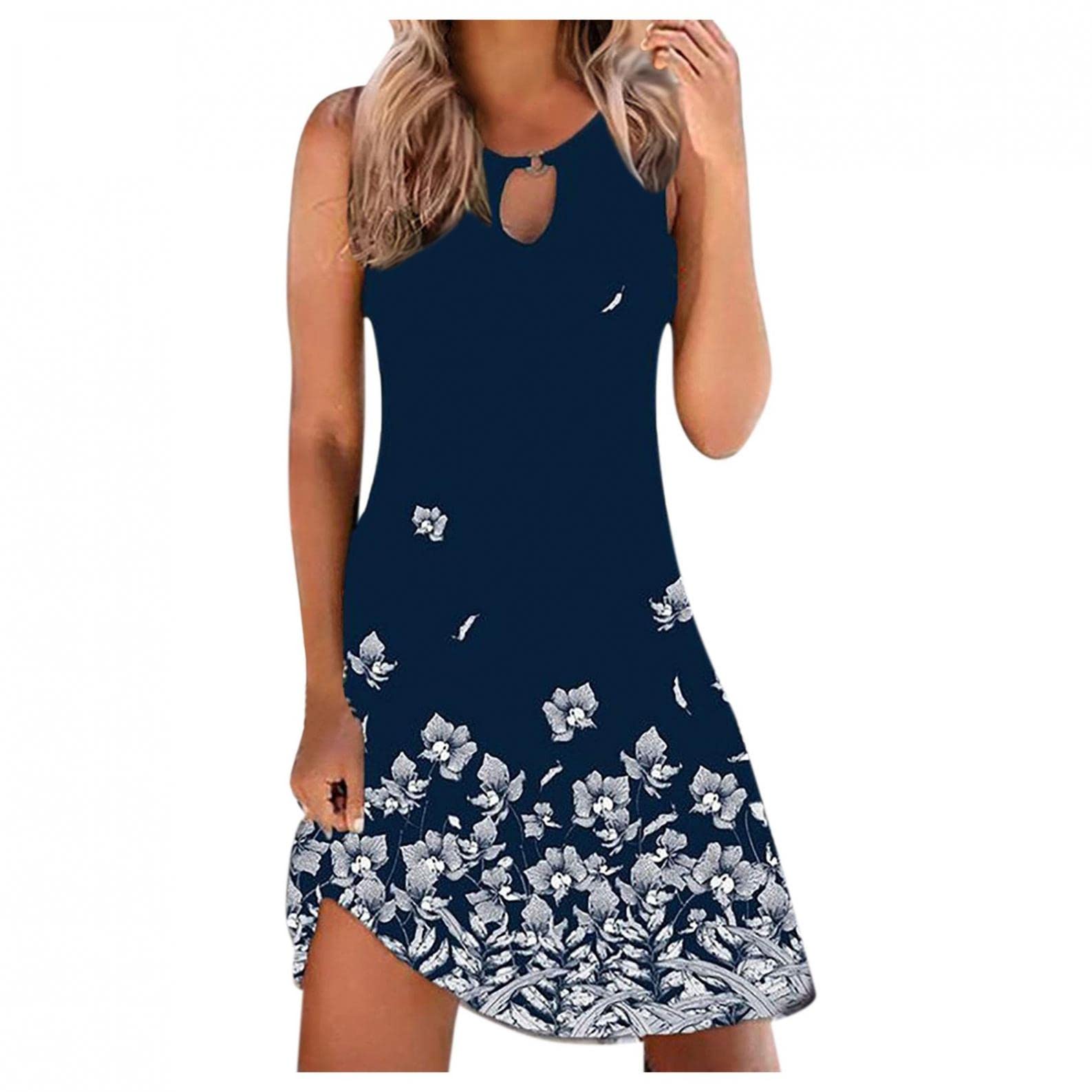 BAGELISE Women's Casual Knee-Length Dress - Colorful Striped Print Sleeveless Mini Dress for Summer & Beach | Sexy Short Dress for Vacation, Party & Outdoor Activities