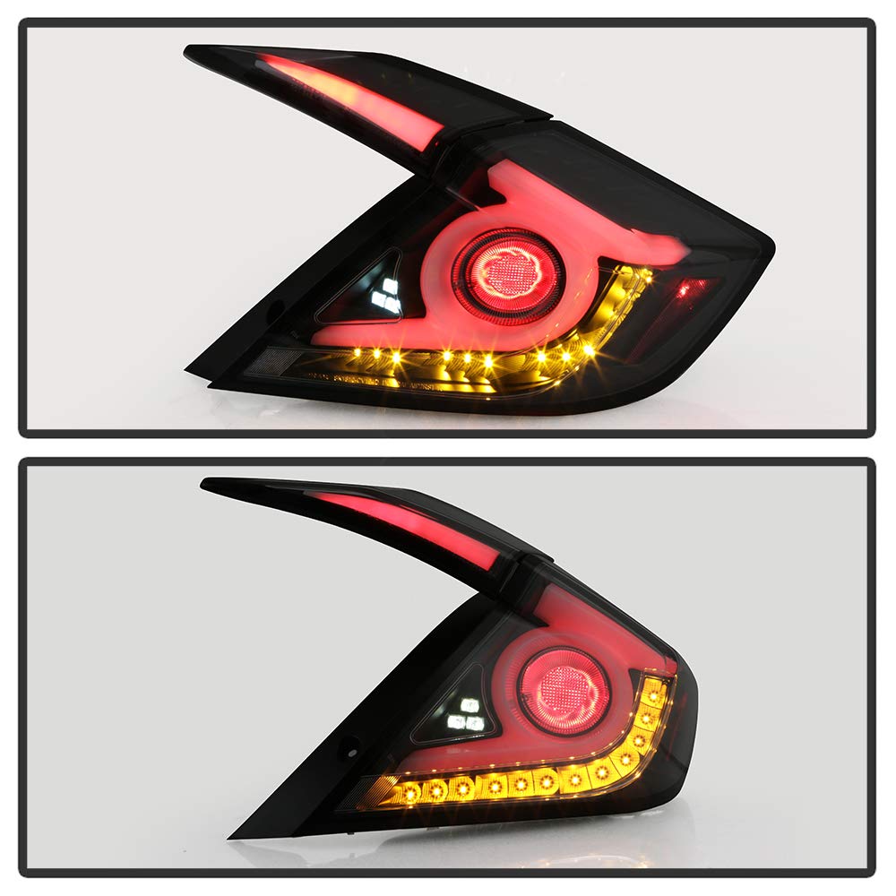ACANII Black Housing Smoked Lens LED Tail Lights for 2016-2021 Honda Civic Sedan - Shuriken Shape Design, High Visibility Brake Lamps | Perfect for Night Driving & Car Customization