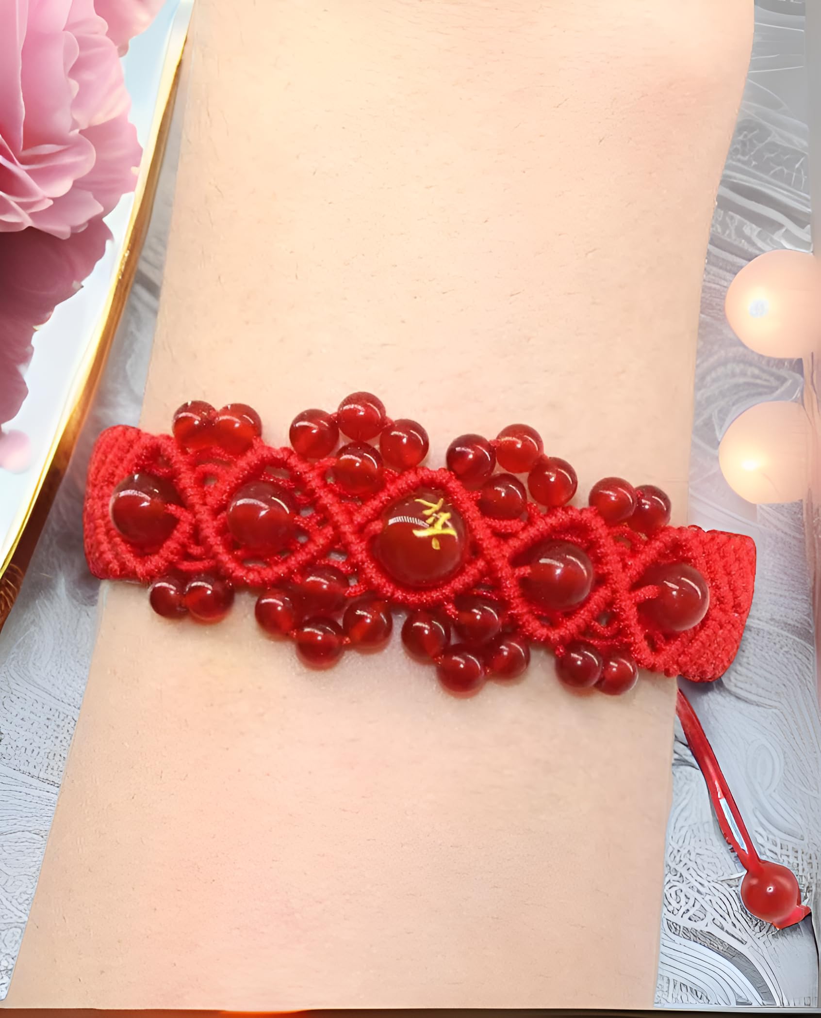 Handmade Red Rope Bracelet with Natural Beads & Chinese Zodiac Pig Charm - Adjustable Lucky Jewelry for Women, Birthday Gift, Feng Shui Accessory (Perfect for Chinese New Year, Valentine's Day & Daily Wear)