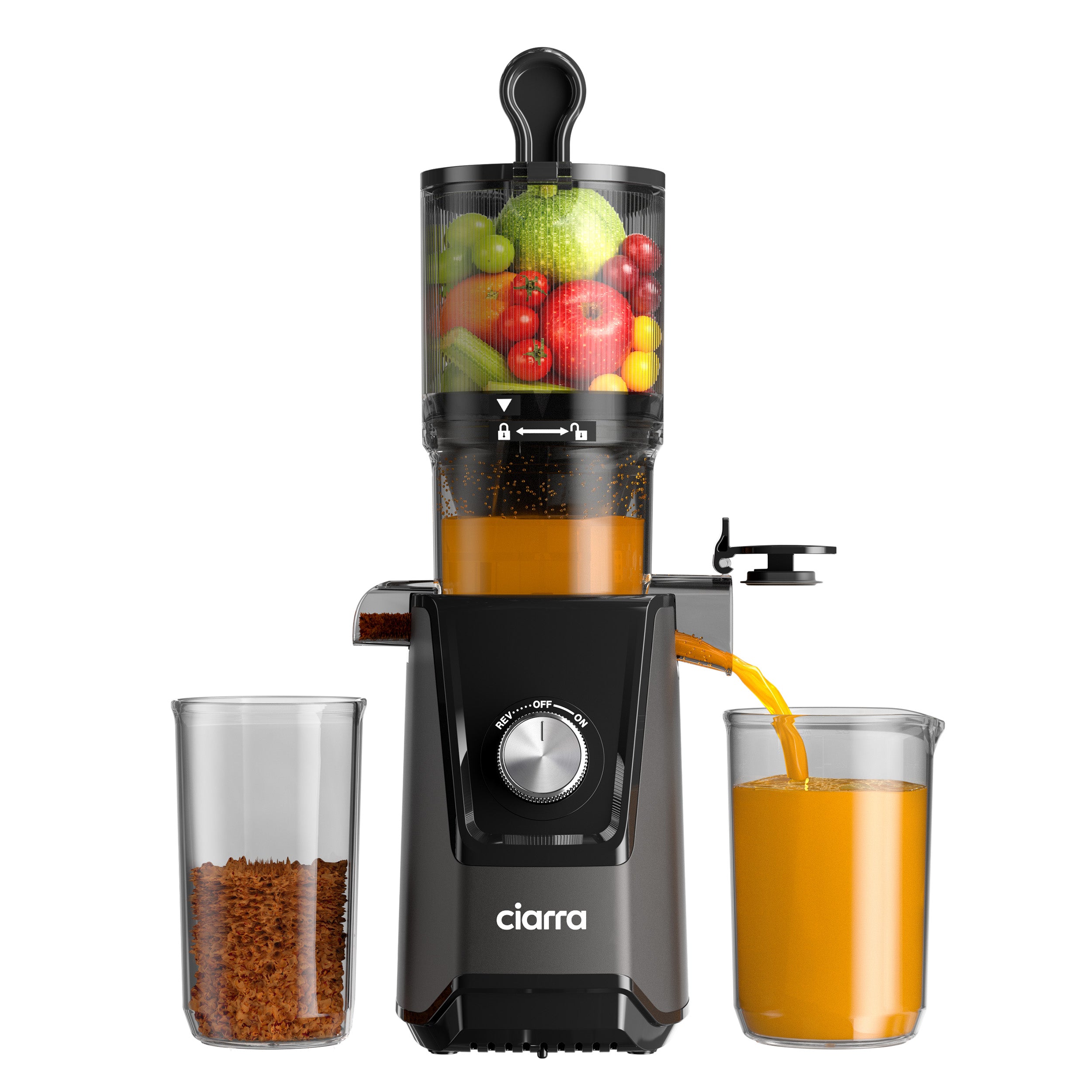 Ciarra Compact Cold Press Juicer 200W - Single Knob Control, Easy Cleanup, High Juice Yield for Healthy Drinks - Perfect for Home, Office & Smoothie Bars