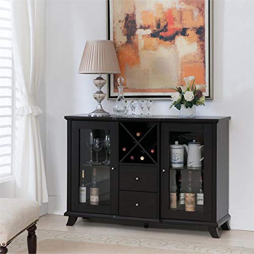 Furniture of America Anglex Wood Buffet with Wine Rack - Cappuccino Finish Sideboard for Dining Room, Kitchen Storage & Home Decor
