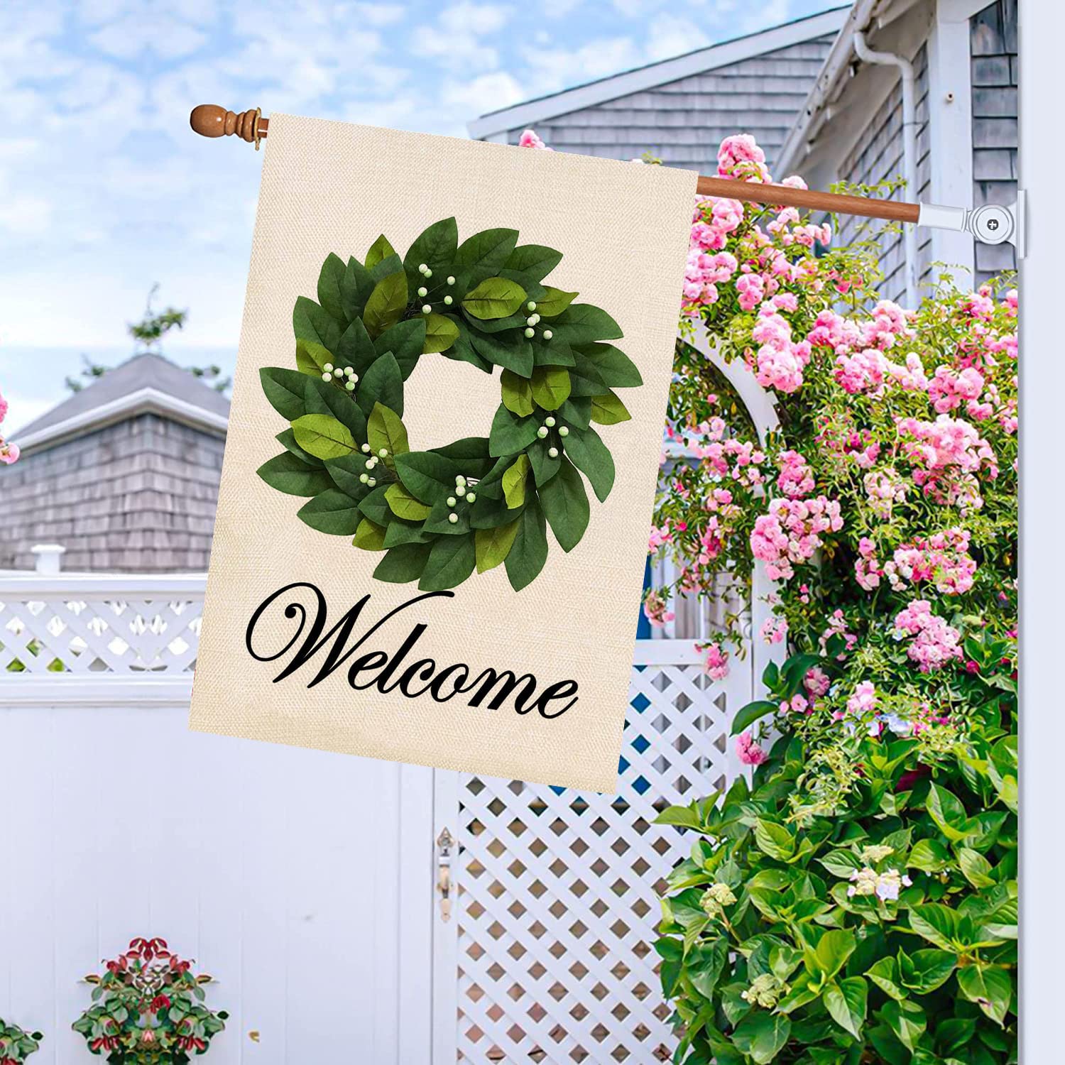 Double Sided Burlap Spring Summer House Flag - 28x40 Inch Magnolia Leaves Welcome Garden Yard Decor for Outdoor Porch, Patio, and Front Door