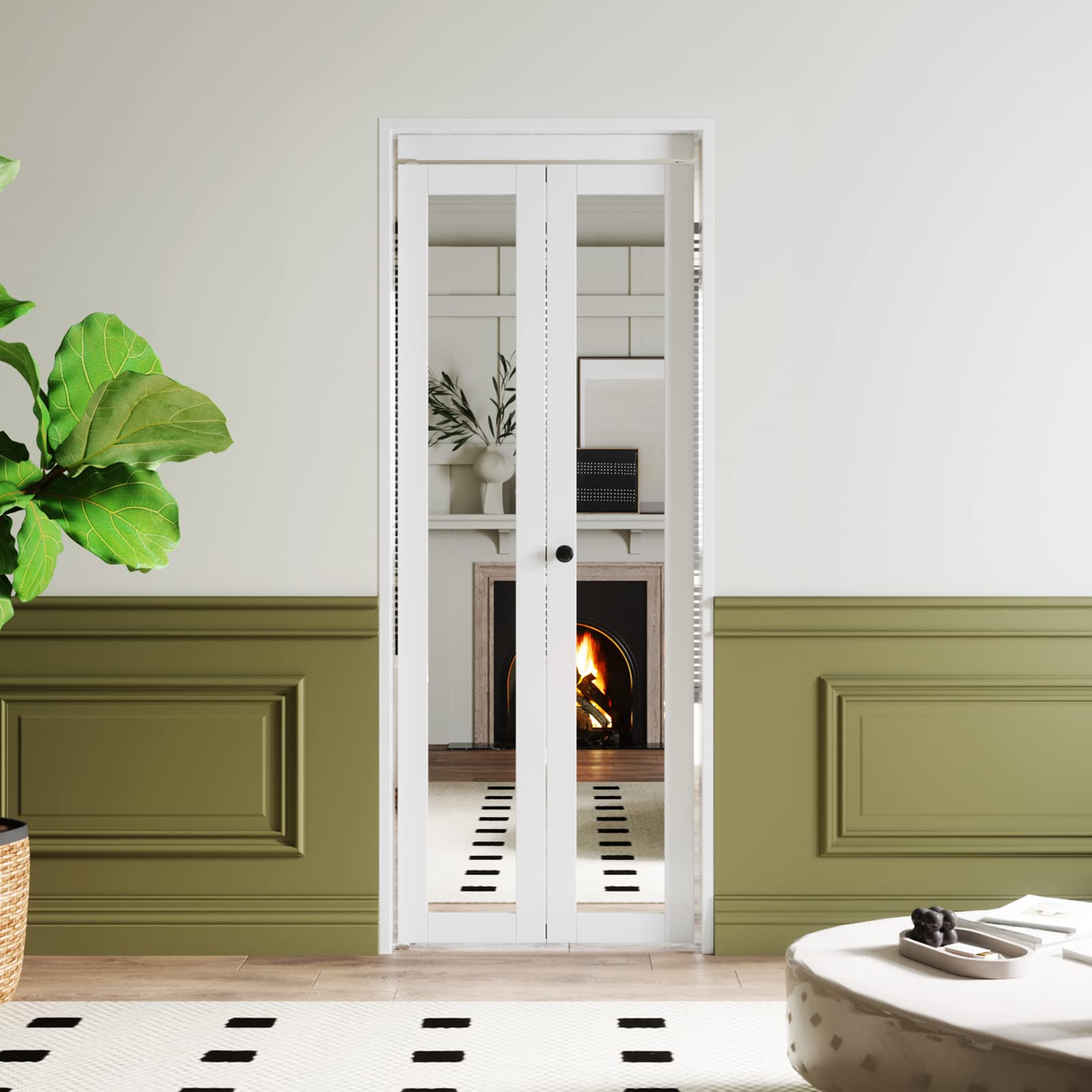 Barner Home White MDF Bi-Fold Closet Doors with Mirror - 30x80 Inches Interior Folding Door with Hardware Kit | Perfect for Bedrooms, Walk-In Closets & Space-Saving Solutions