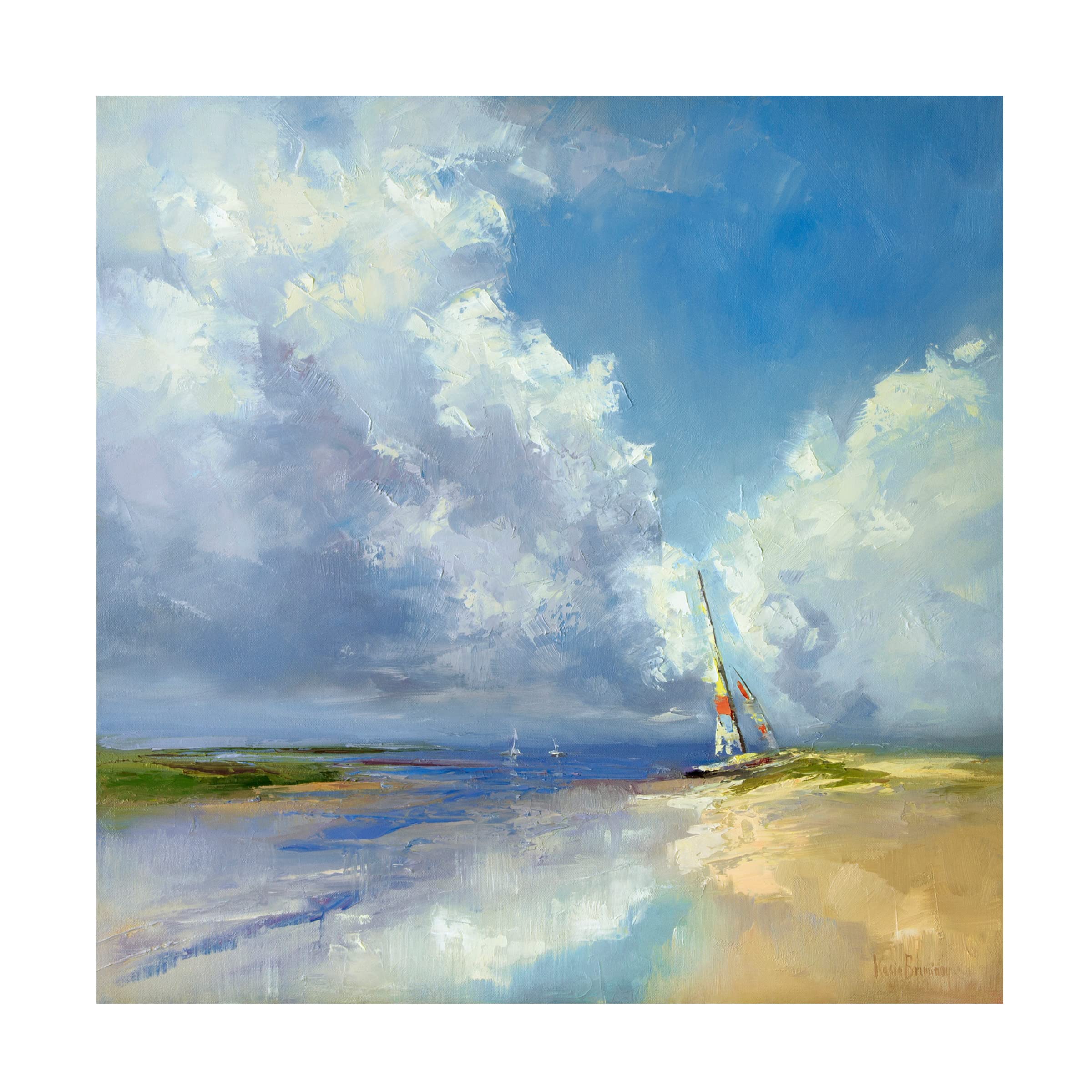 Trademark Fine Art 'Sailboat on a Sandy Beach' Canvas Wall Art Print by Kasia Bruniany - Coastal Nautical Decor for Living Room, Bedroom & Office
