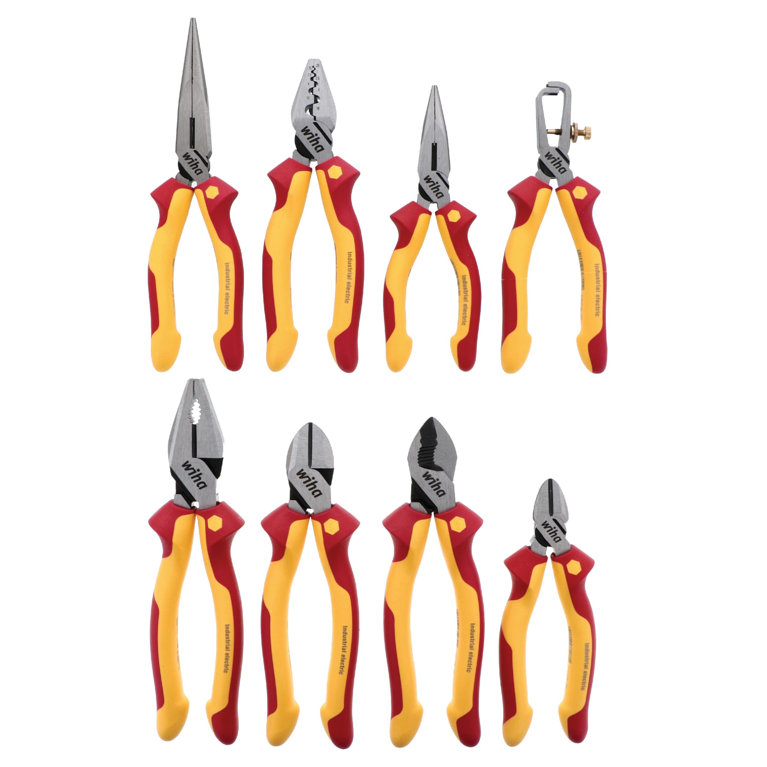 Wiha 32987 8-Piece Insulated Industrial Pliers & Cutters Set - Professional Electrical Tools for Electricians, Mechanics & DIY Projects - Perfect for Wiring, Repairs & Home Improvement Tasks