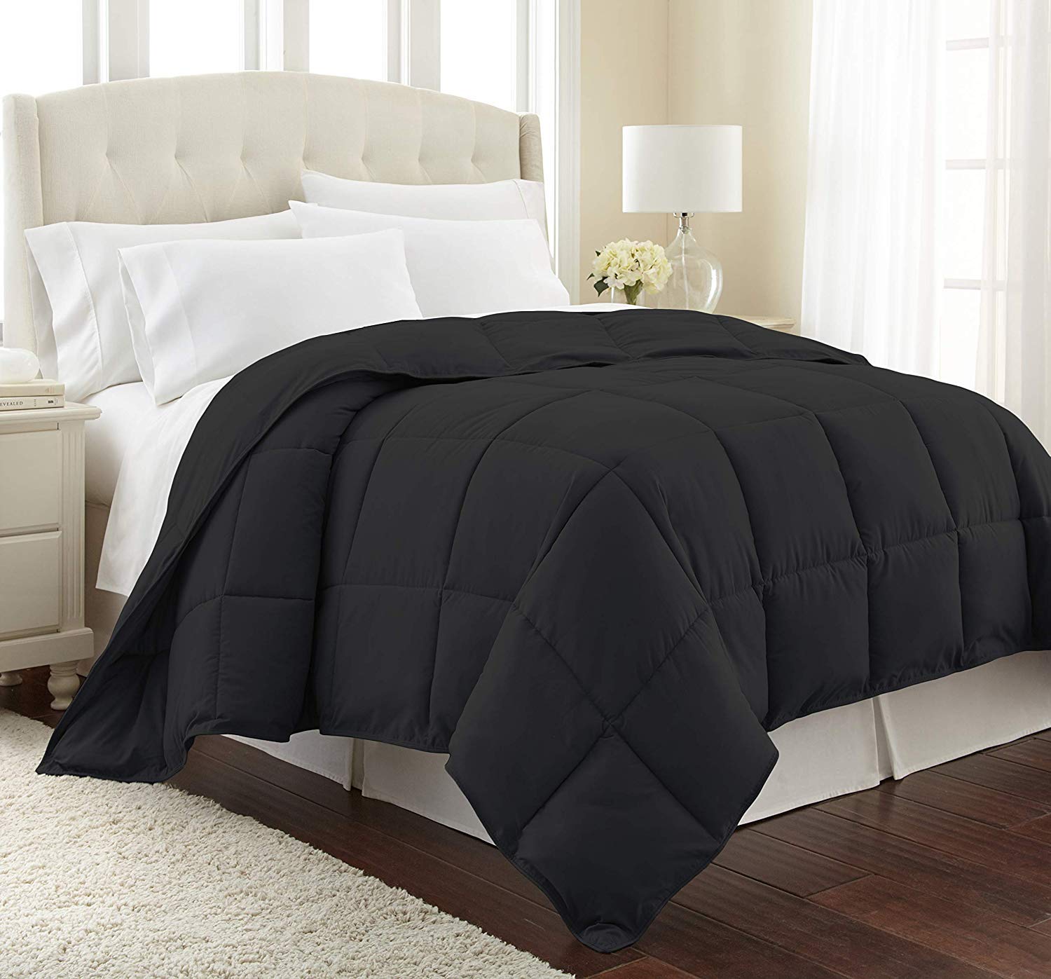 Premium Super Soft Goose Down Comforter Set - 300 GSM 600 Series Lightweight Quilt - 100% Organic Cotton - Solid Black - California King Size | Luxury Bedding for Master Bedroom & Guest Room