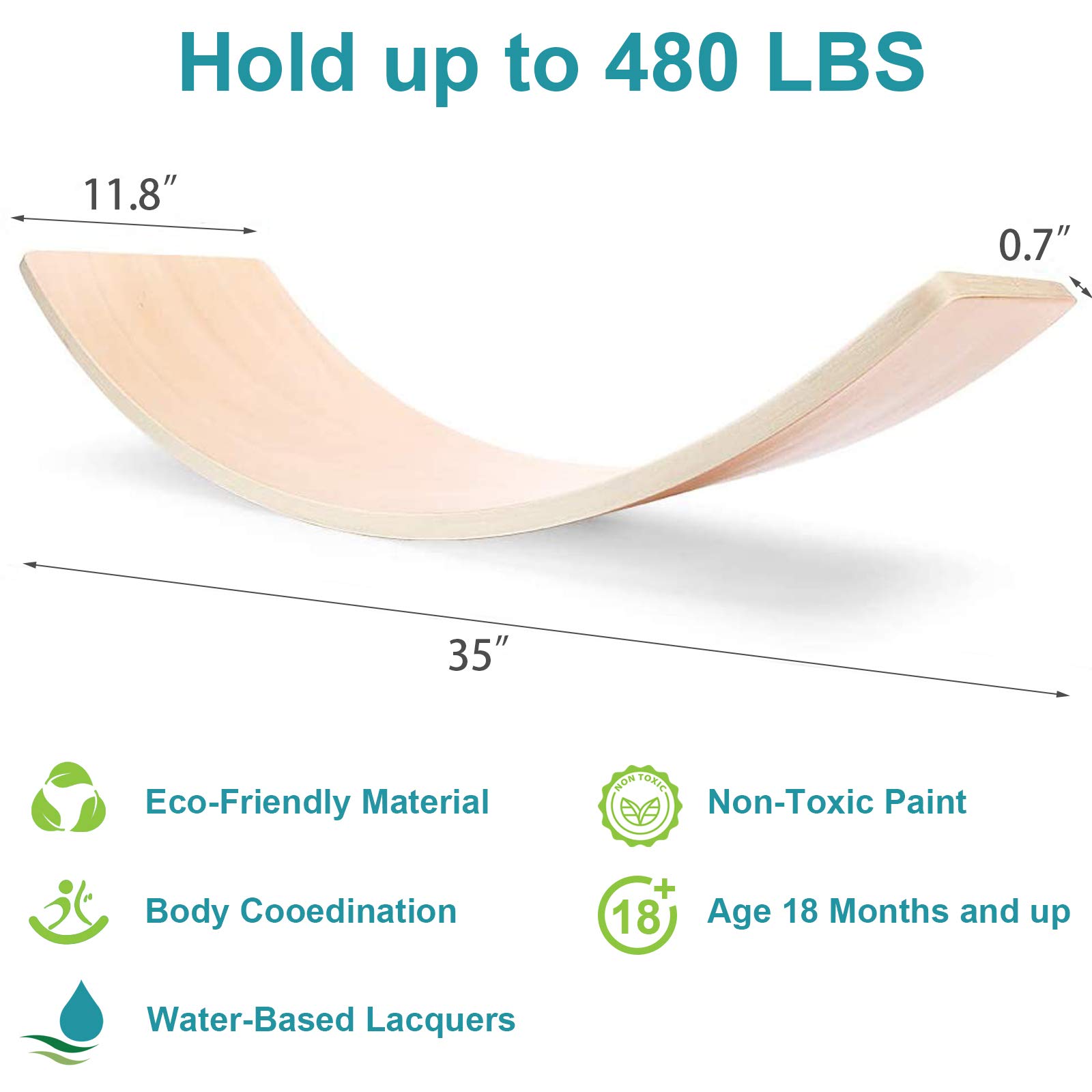 WOOD CITY 35 Inch Wooden Wobble Balance Board for Kids, Toddlers & Adults - Waldorf Rocker Board for Yoga, Exercise & Play - Indoor/Outdoor Use - Perfect Gift for Birthday & Christmas (Great for Home Gym, Classroom & Playroom Activities)