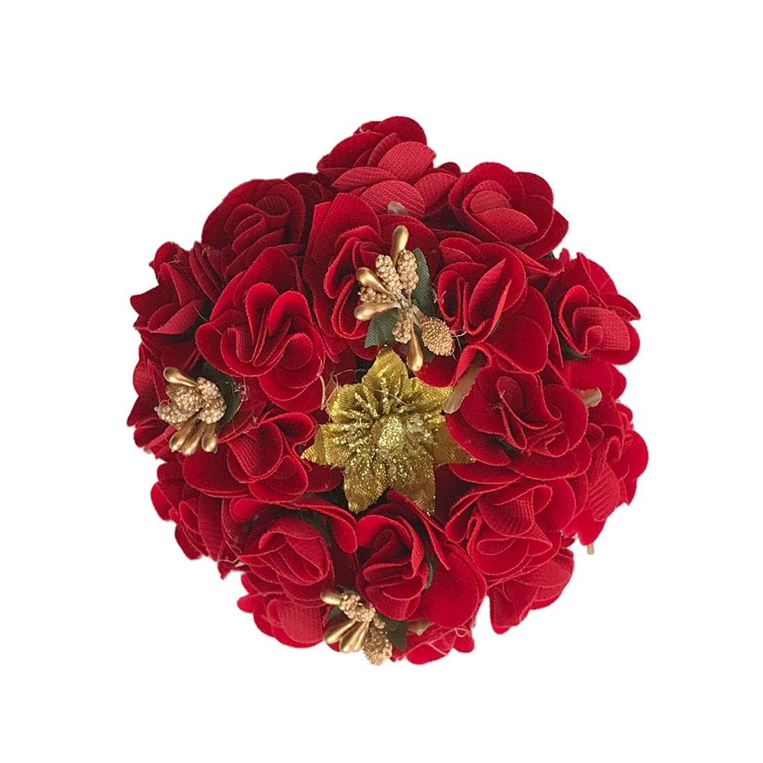 GadinFashion™ Artificial Flower Juda Hair Gajra for Girls - Elegant Red Fake Flower Hair Bun Scrunchies (Pack of 1) | Perfect for Weddings, Parties & Indian Traditional Hairstyles