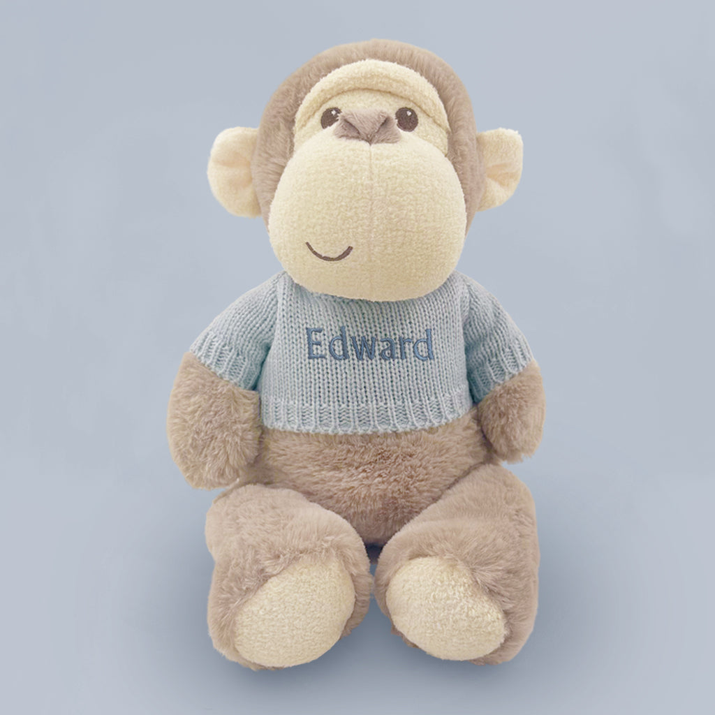 Personalized Morris Monkey Plush Toy with Snuggle Wrap & Storybook - Blue | Cute Baby Shower Gift & Nursery Decor