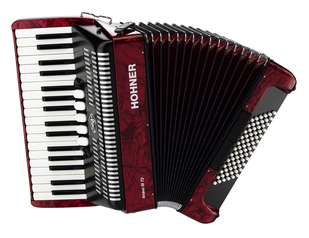 Hohner Bravo 72 Bass Piano Accordion - Red | Professional Keyboard Instrument for Musicians & Performers | Perfect for Live Shows, Studio Recording & Music Lessons